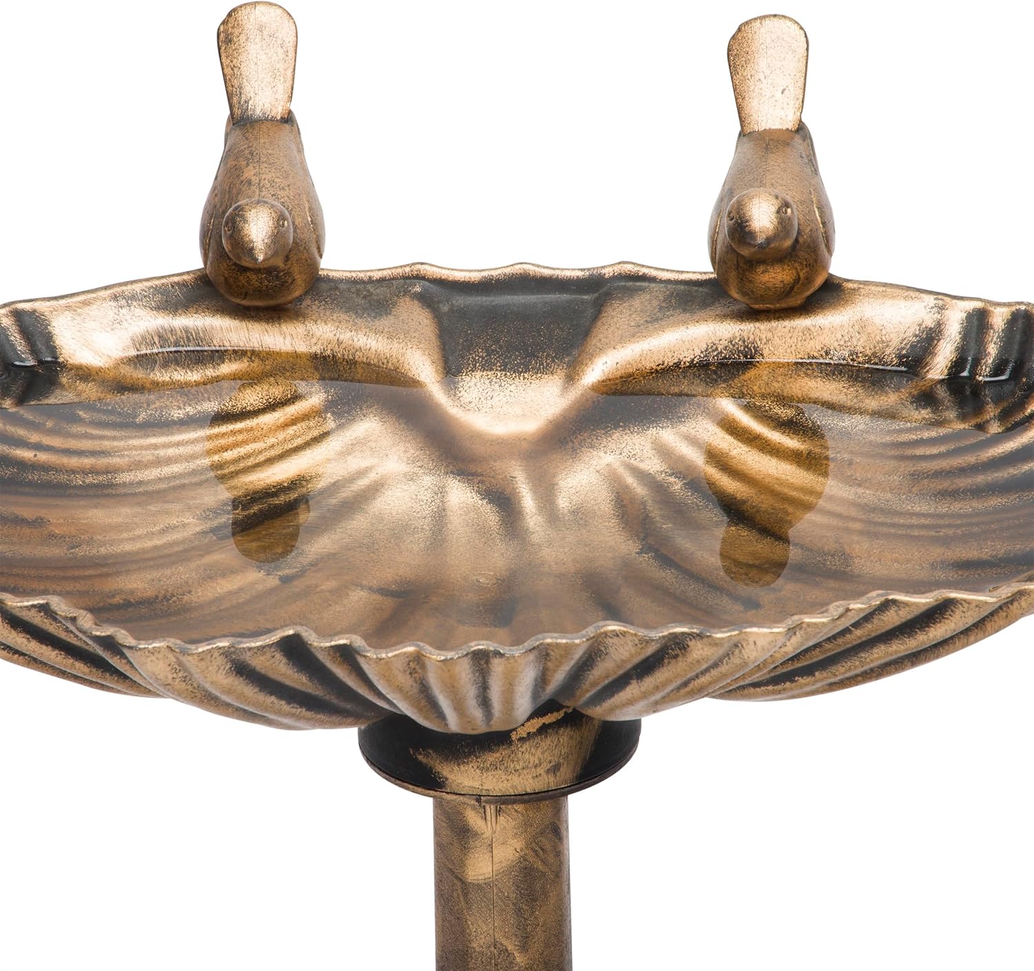 Alpine Corporation | 31" Tall Outdoor Birdbath with 2 Bird Figurines — Shallow and Wide Bird Feeder, Bronze Garden Accent