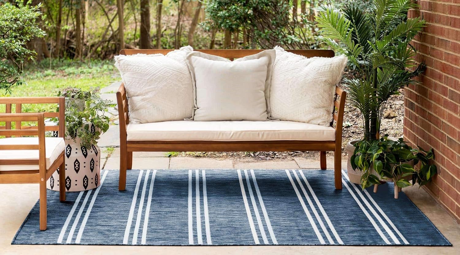 Unique Loom Outdoor Collection Area Rug - Anguilla (9' x 12' Rectangle, Blue/ Ivory)
