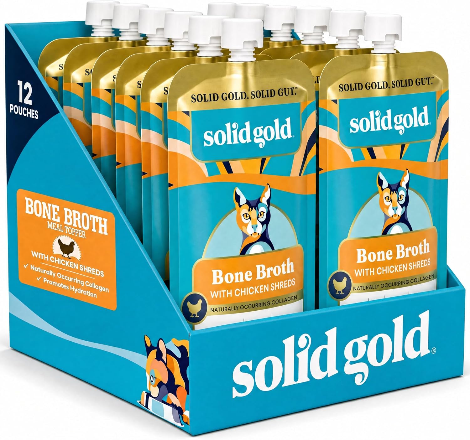 Solid Gold Bone Broth Cat Food Topper, Tuna, Lickable Pouches, 12ct