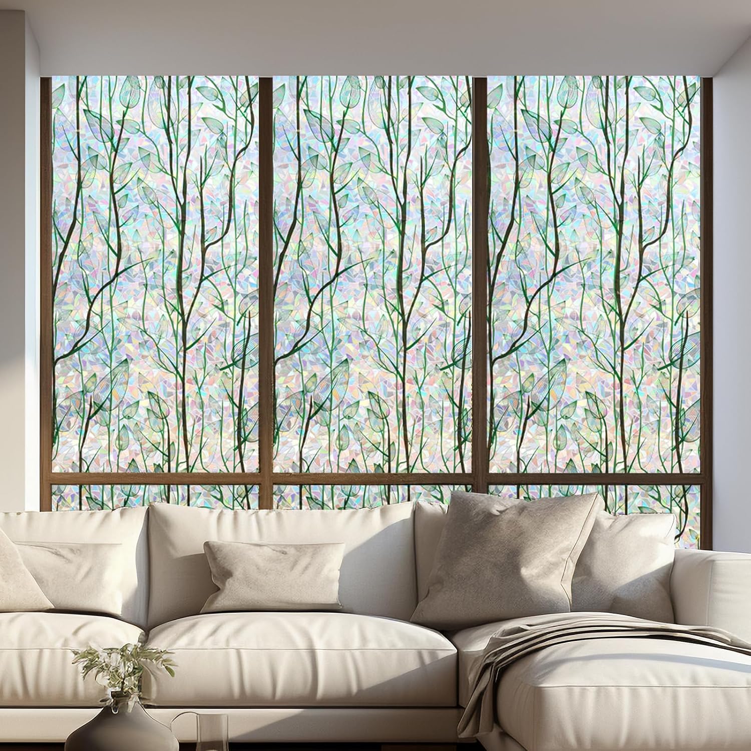 LEMON CLOUD Window Privacy Film, Rainbow Stained Glass Cling,17.5″ x 78.7″