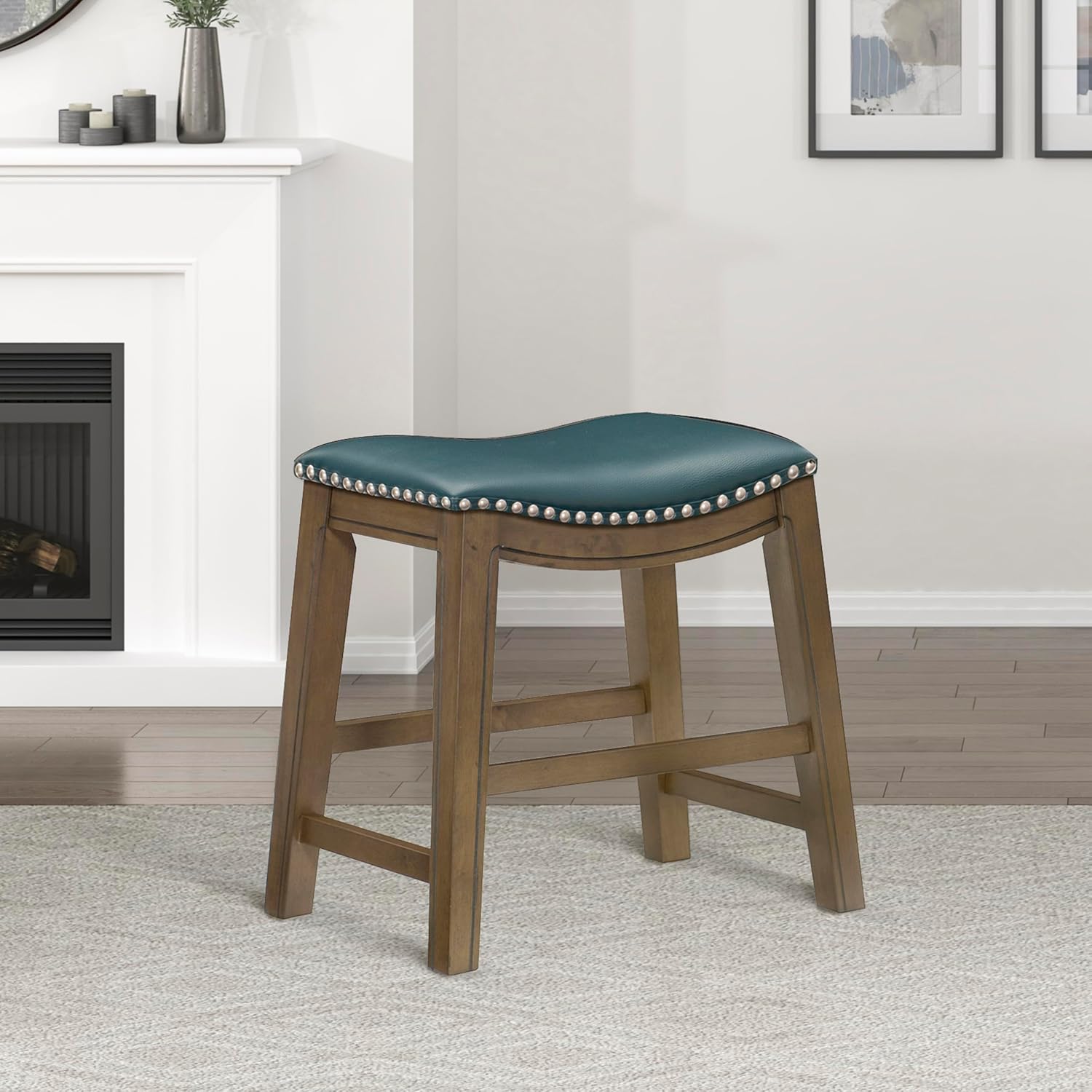 Lexicon Ordway Solid Wood Counter Height Stool - Saddle Kitchen Stool Counter Height Stools for Dining, Armless Chair Seating Options, Perfect for Casual Entertaining Spaces, 25" SH, Black
