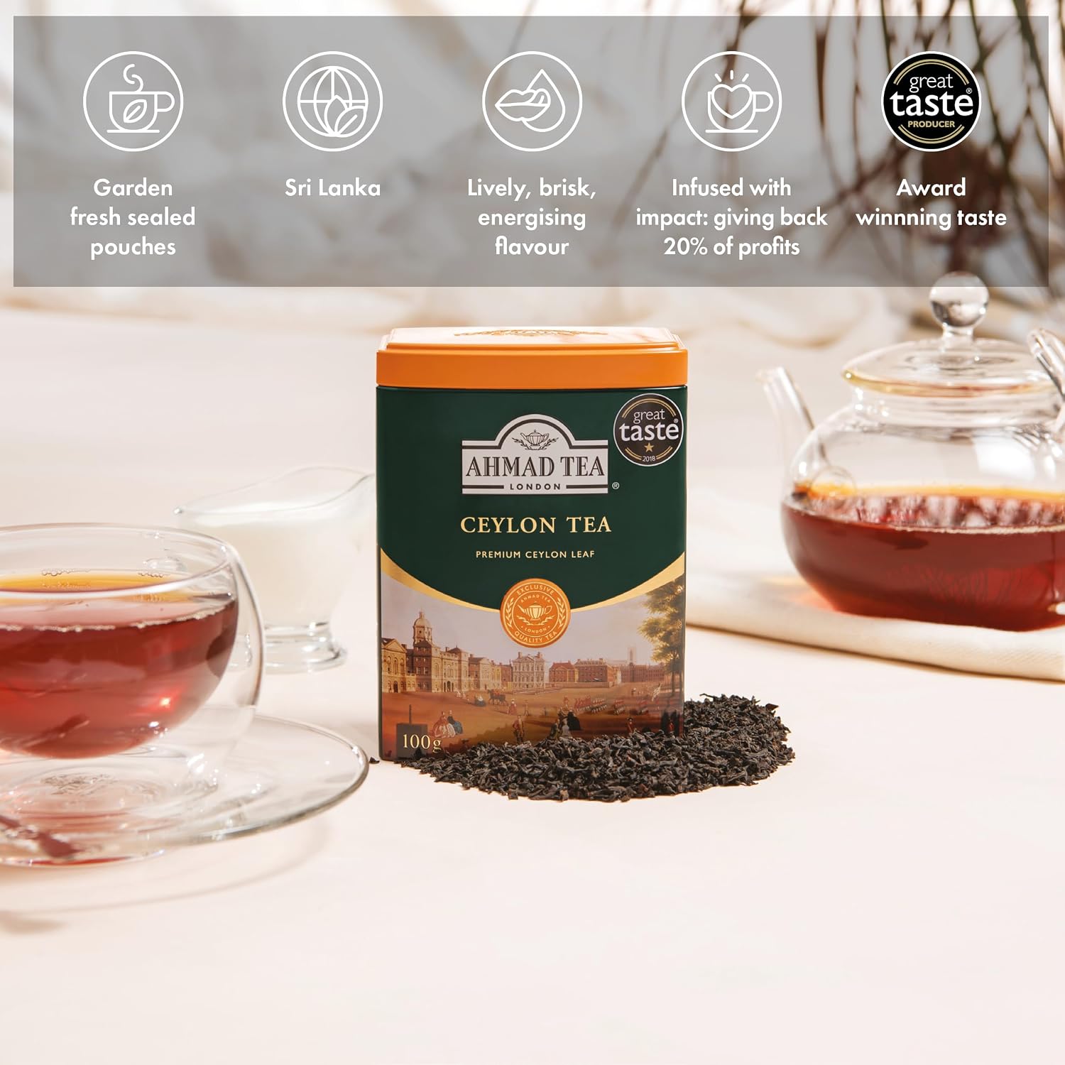 Ahmad Tea Green Tea, Green Tea Teabags 100 ct - Caffeinated & Sugar-Free