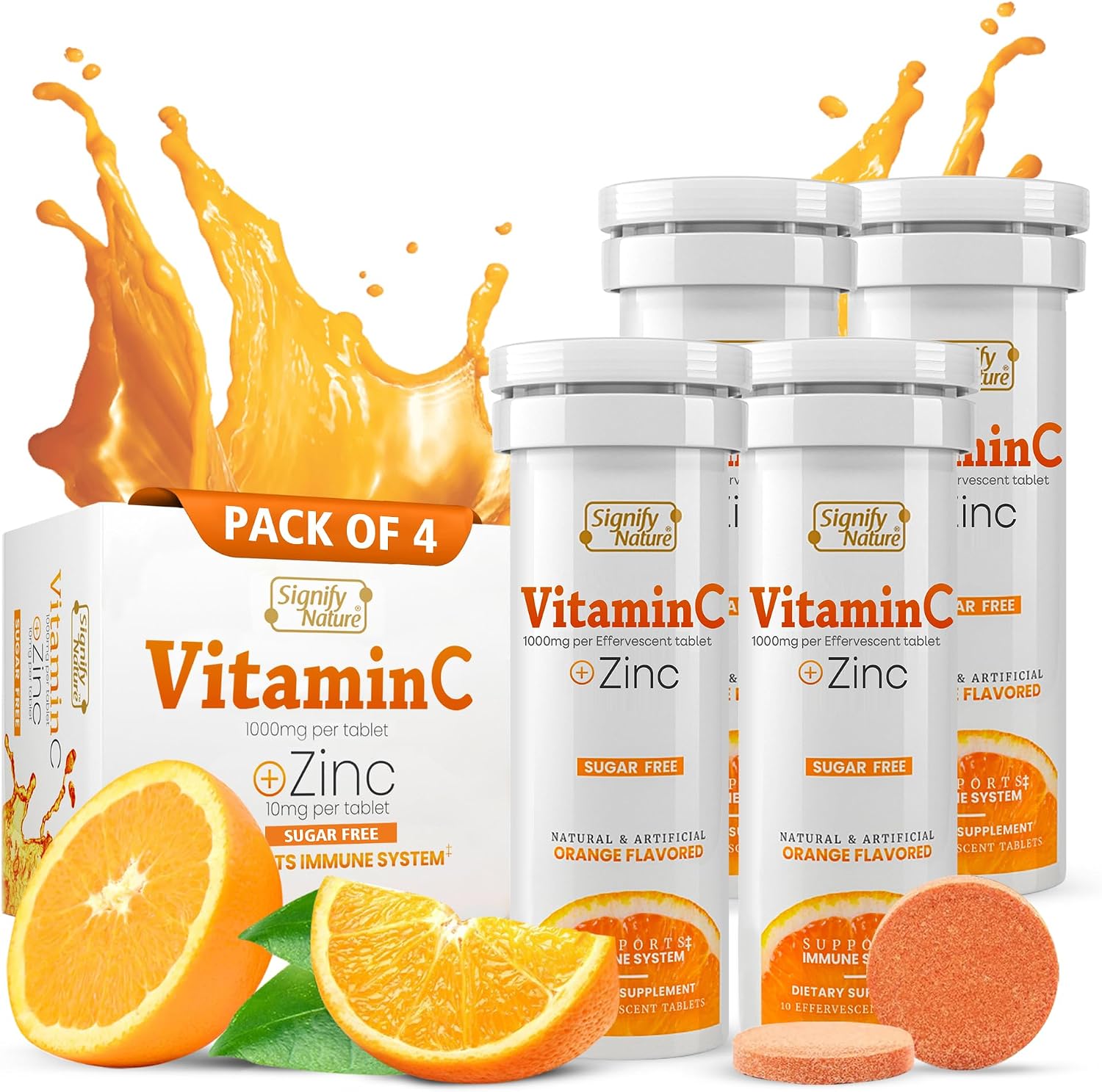 SIGNIFY NATURE Vitamin C 1000mg Effervescent Tablets with Zinc, 40CT