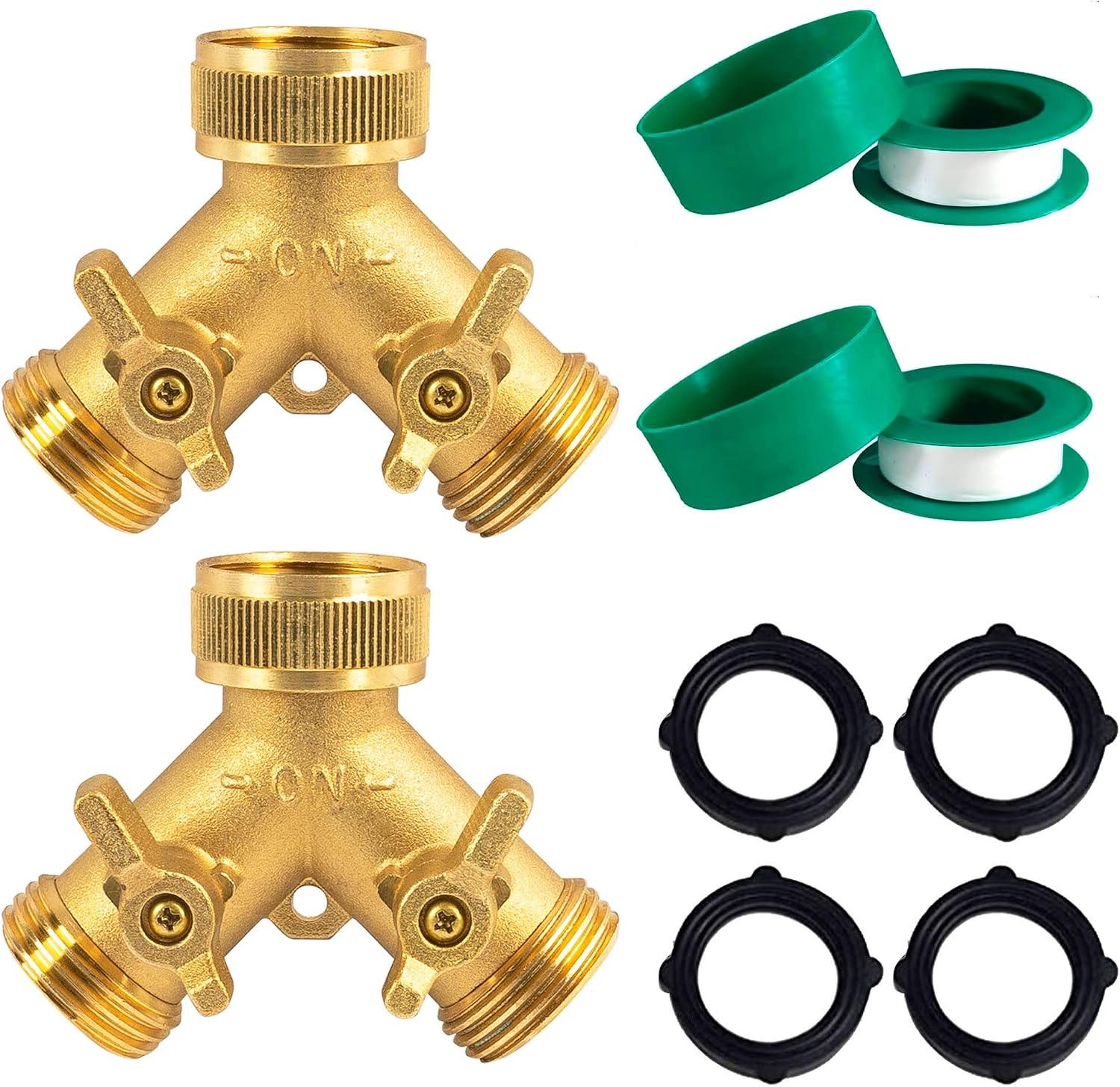 Hourleey Brass Garden Hose Splitter (4 Way), Solid Brass Hose Connector 3/4", Hose Spigot Adapter 4 Valves with 4 Extra Rubber Washers