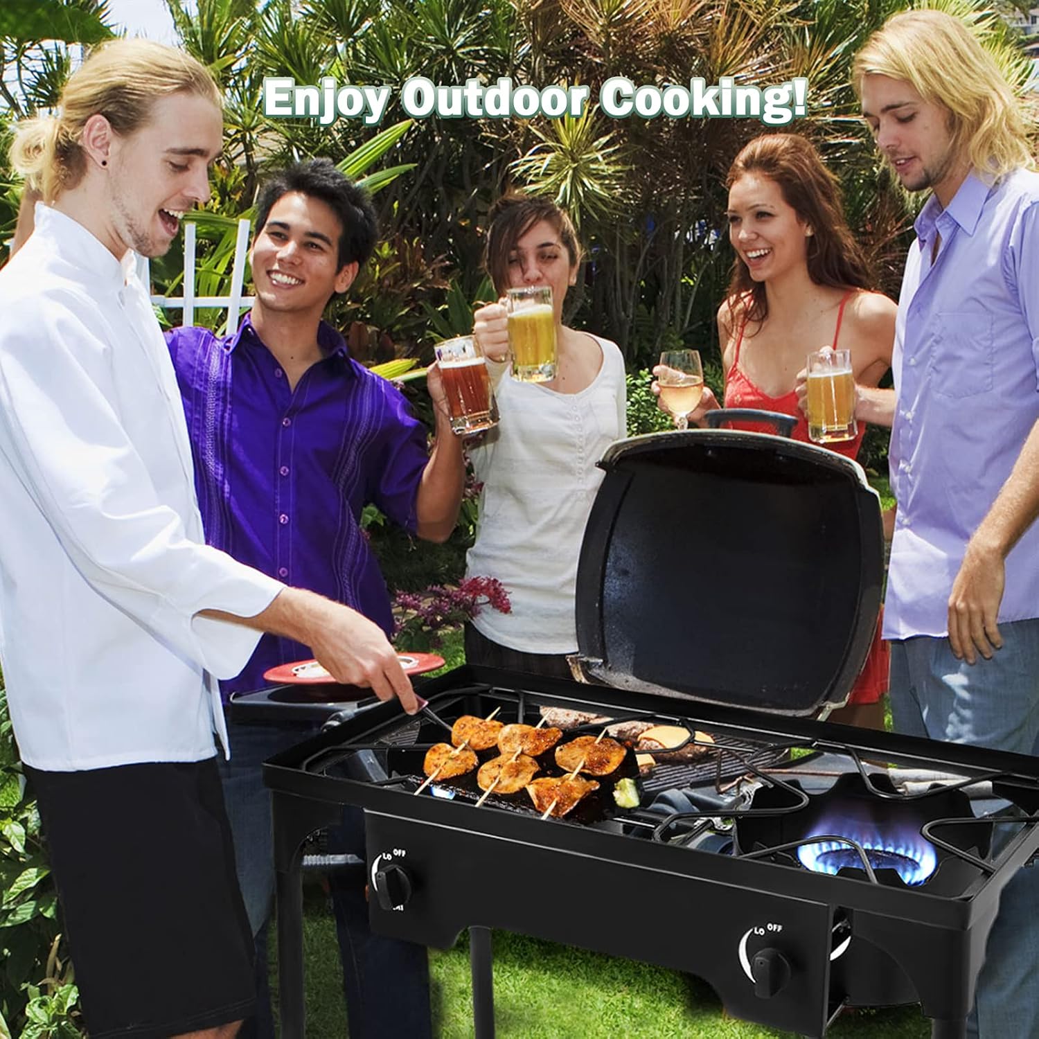 Goplus Outdoor Camping Stove, Dual Burner Propane Gas Cooker