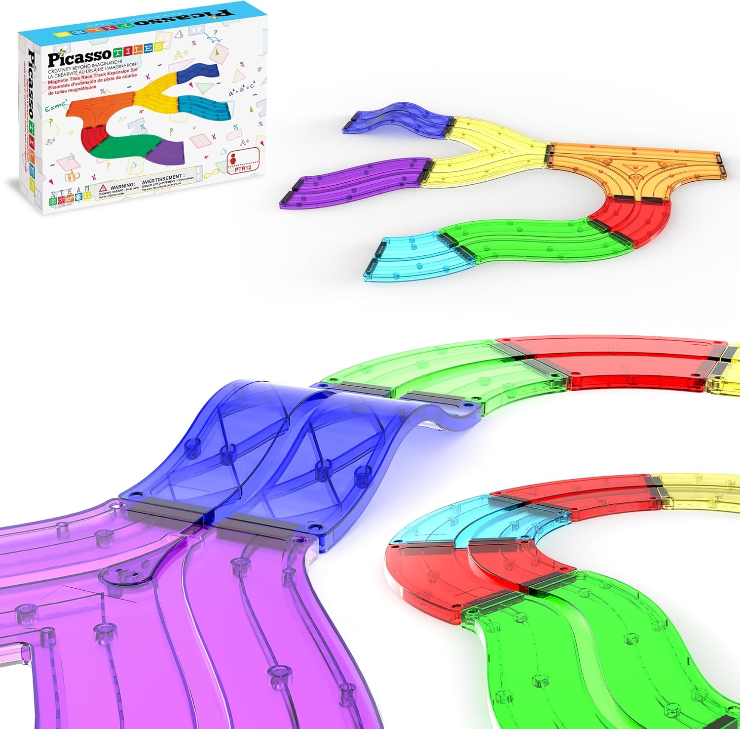 PicassoTiles Race Track Add-On Railway Magnetic Tiles STEM Construction Toy
