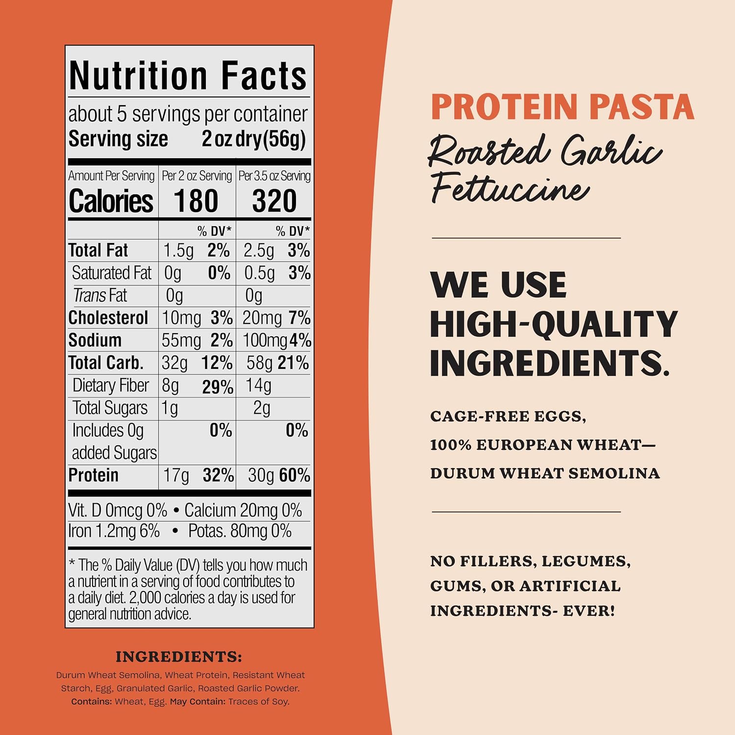 Al Dente Protein Egg Fettuccine 2-pack: 30g Protein from Eggs, Lower Carb | High Protein Fettuccine, No Beans/Legumes, Formerly Carba-Nada. Premium Pasta w/ Cage-Free Eggs, European Semolina Wheat