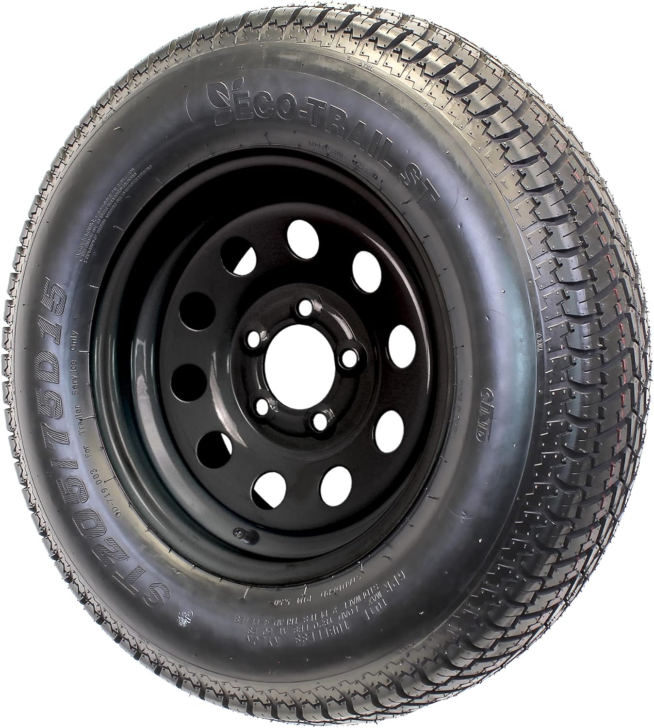 eCustomrim Trailer Tire Rim Assembly ST205/75D15 Black Load Range C 5 Lug | 5 Bolt On 4.5 Inch Center, 6 Ply 15 Inch Tire