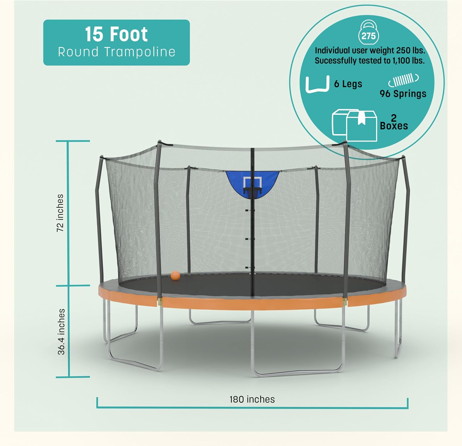 Skywalker Trampoline Outdoor 8 FT, 12 FT, 15 FT Jump N’ Dunk Round Outdoor Trampoline with Net, Trampoline Mat, and Basketball Hoop for Trampoline
