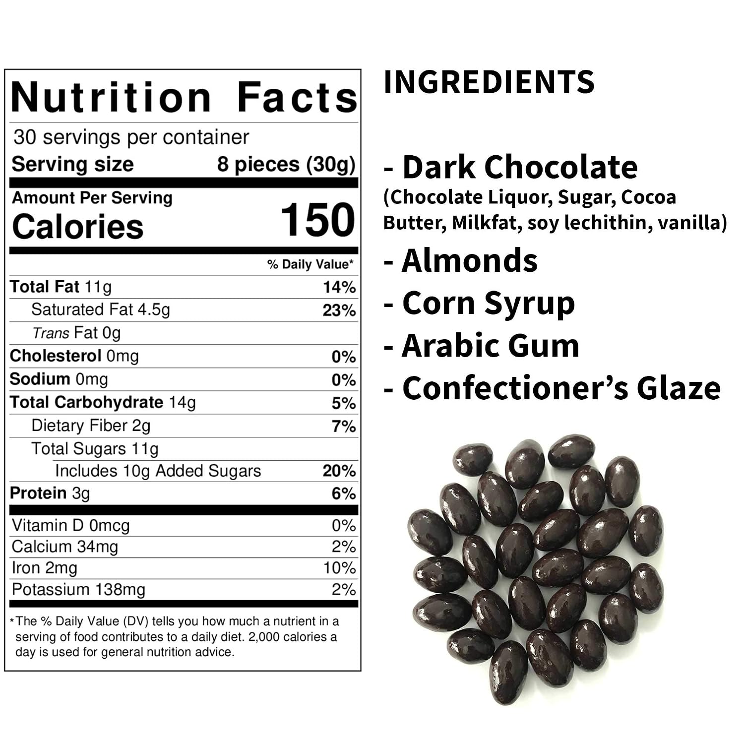 Dark Chocolate Covered Almonds - Crunchy Almonds Drenched in Rich Dark Chocolate (2 pound bag)