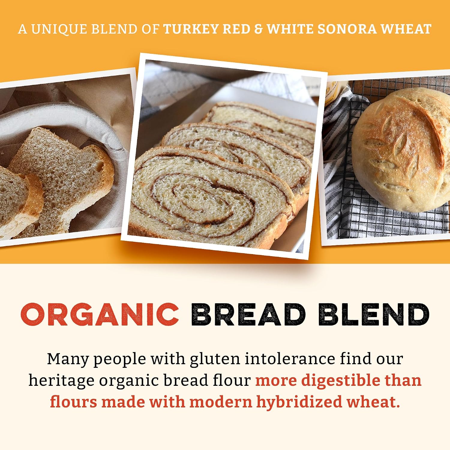 Sunrise Flour Mill Heritage Organic Bread Flour Blend - 5 lbs | Organic Unbleached Bread Flour Easy to Digest with Less Bloating | High Protein