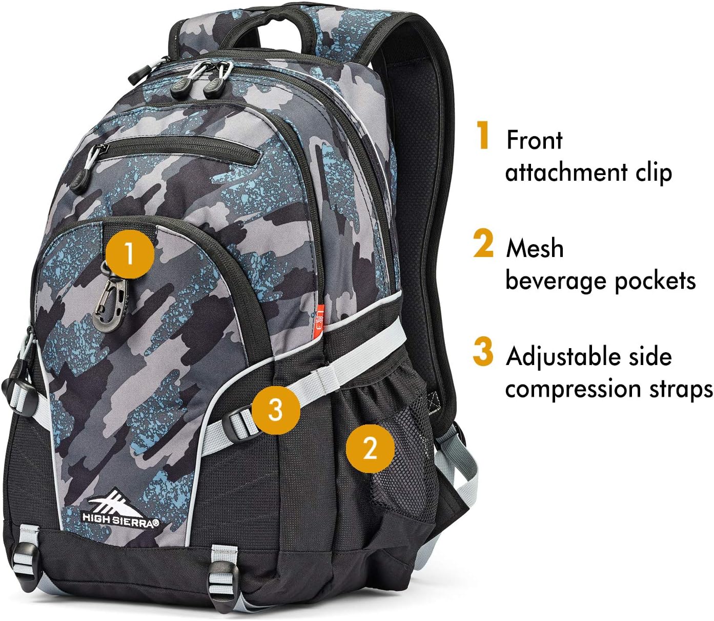 High Sierra Loop Backpack, Travel, or Work Bookbag with tablet sleeve, One Size, Urban Camo