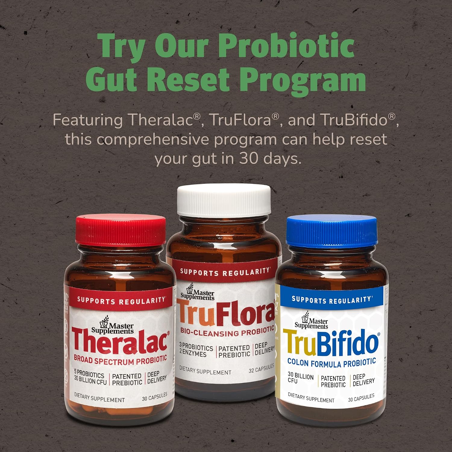 Master Supplements Theralac - 30 Capsules - Multi-Strain Probiotic for Optimal Gut Health + Gas & Bloating Relief - Gluten Free - 30 Servings