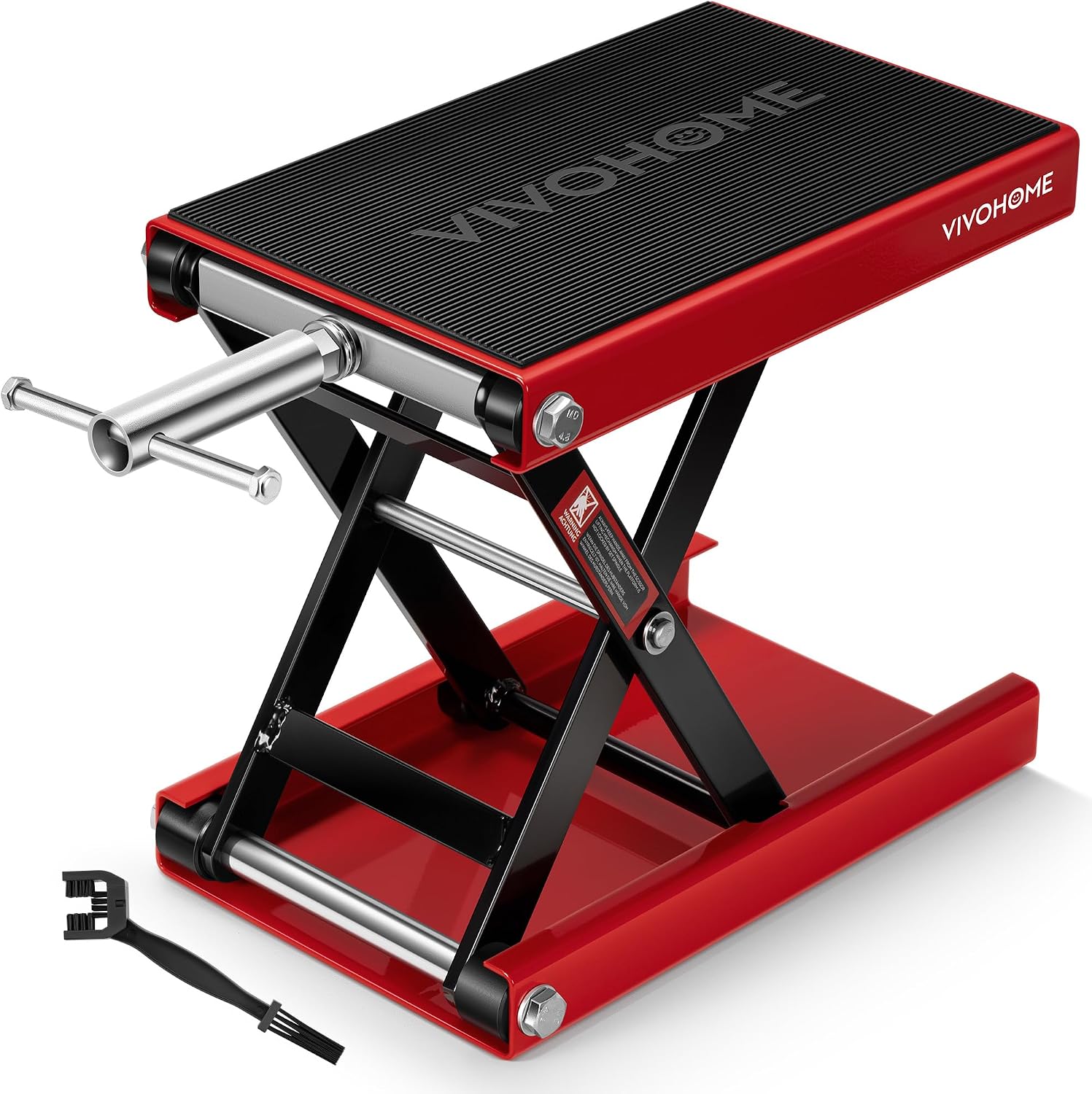 VIVOHOME 1100 LBS Motorcycle Lift Scissor Jack, Wide Deck Hoist Stand, Red | Height Adjustable Center Stand with Crank, Steel Lift for Cruiser, Dirt Bike, ATV