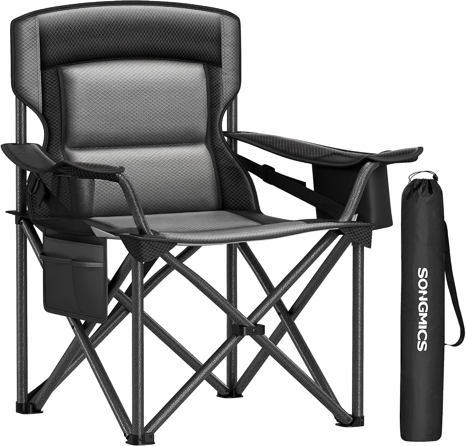 SONGMICS Folding Camping Chair, 450 lb Capacity | Folding lawn chair with cup holder and heavy-duty design, Ink Black, UGCB066B01