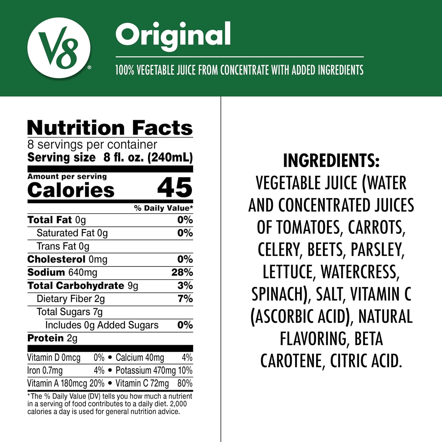 V8 Original 100% Vegetable Juice, 12 fl oz Bottle (12 Pack)