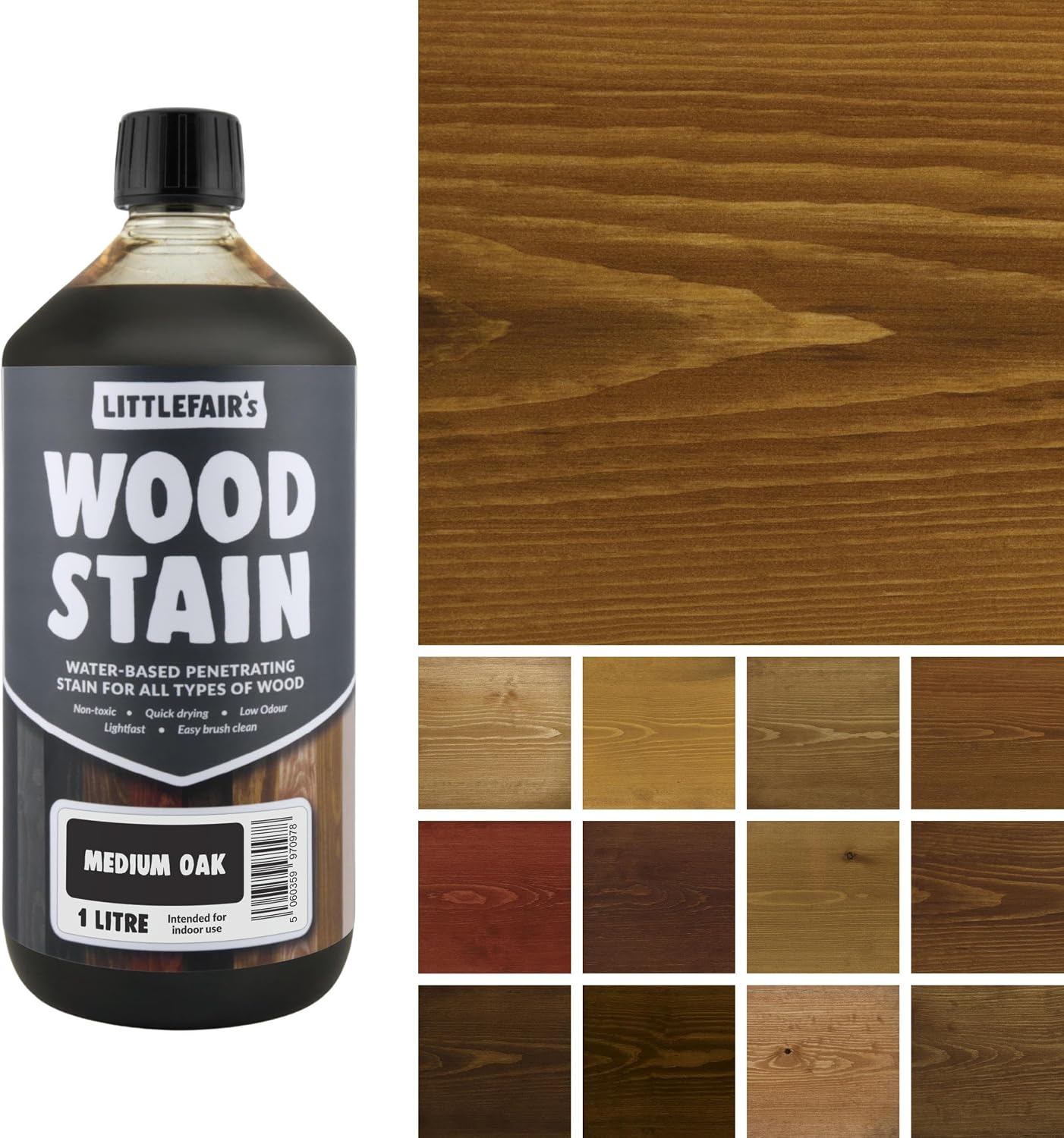 Littlefair's Wood Stain Water Based - 8.5oz/250ml - Indoor Furniture Stain Light & Dark Finishes - Special Non Toxic & Eco Friendly Formula - Wood Stain for Crafts - Color: Antique Stripped Pine