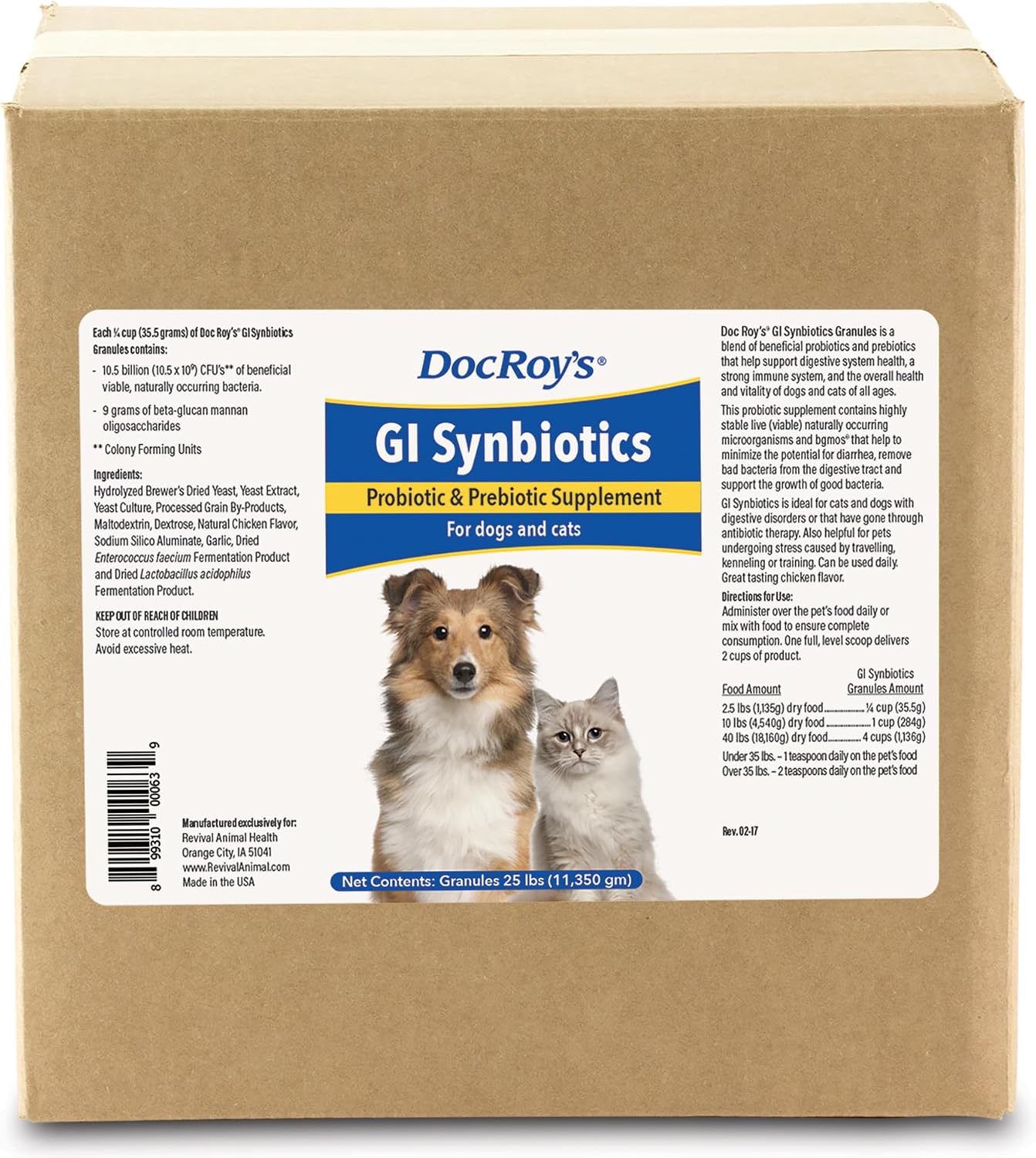 Doc Roys GI Synbiotics for Dogs and Cats, Prebiotic and Probiotic Granules, Digestive and Immune Support, Chicken Flavored, Made in USA, 454 gm