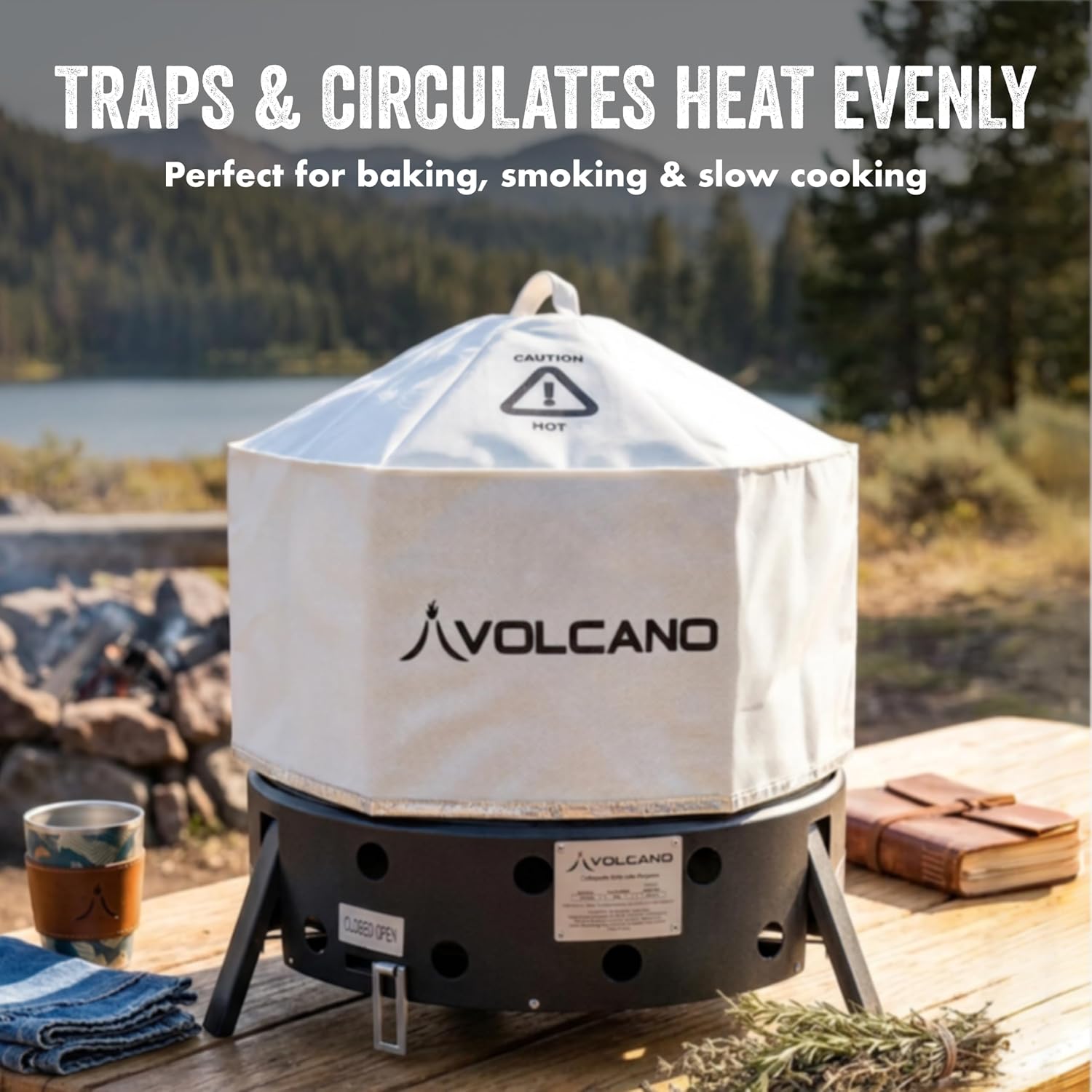 Volcano Lid for Volcano Collapsible Grill, Heat Resistant Polyester Cover, Heat Retention Lid for Baking, Smoking & Dutch Oven Cooking