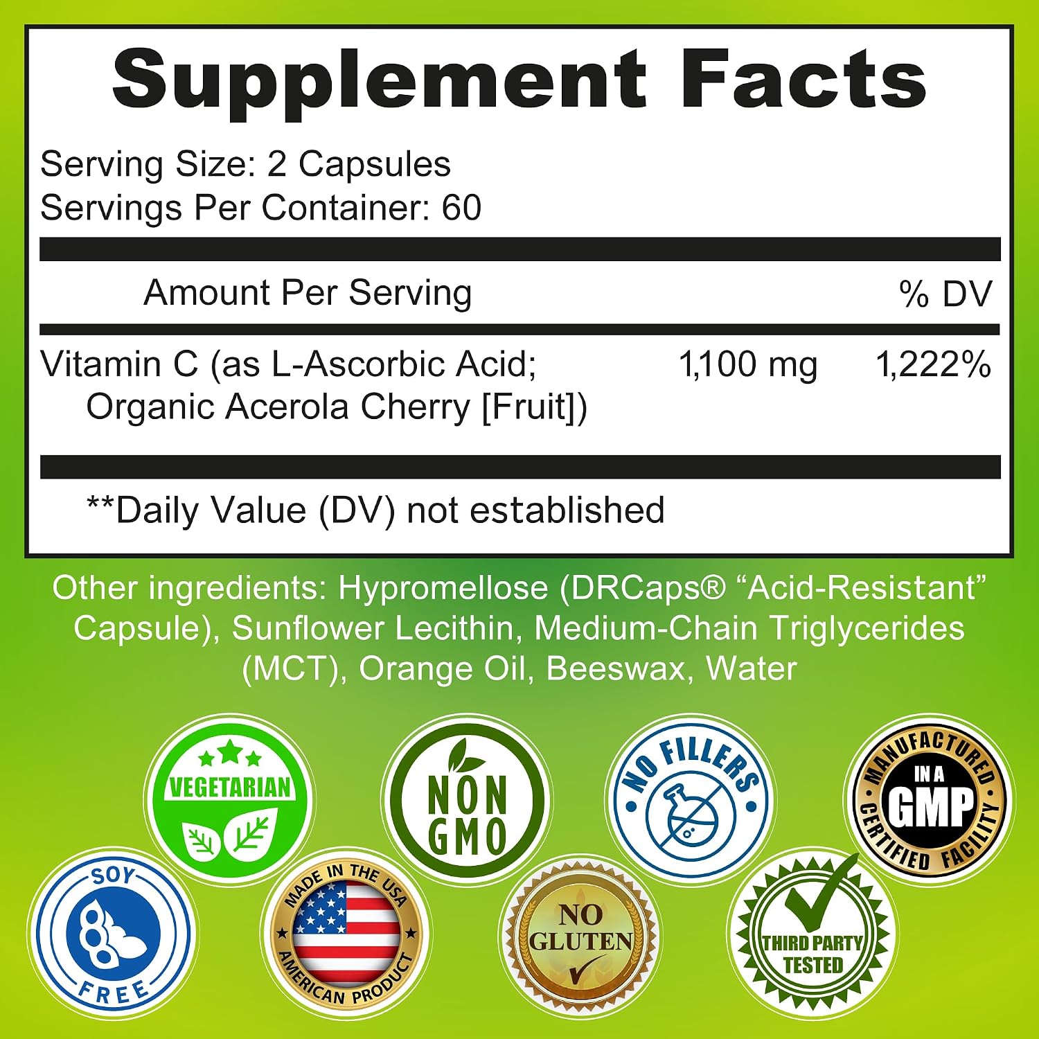 Liposomal Vitamin C Supplement 1500mg with Organic Acerola & Camu Camu