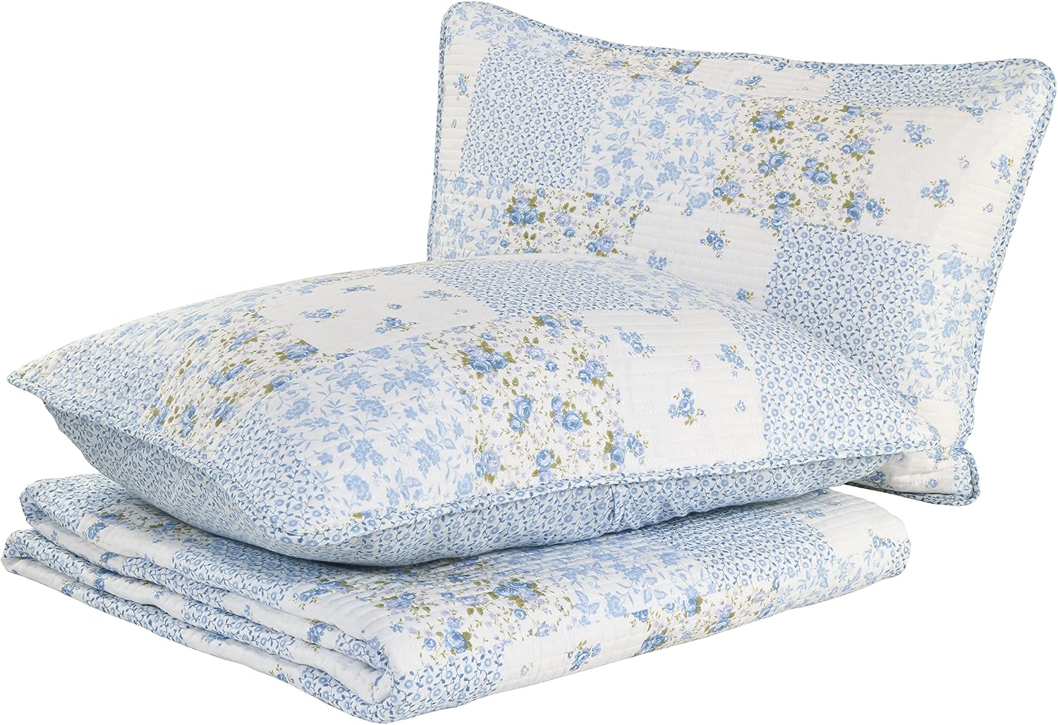 Laura Ashley - Queen Quilt Set, Cotton Reversible Bedding with Matching Shams, Bedroom Decor Ideal for All Seasons (Kenna Blue, Queen)