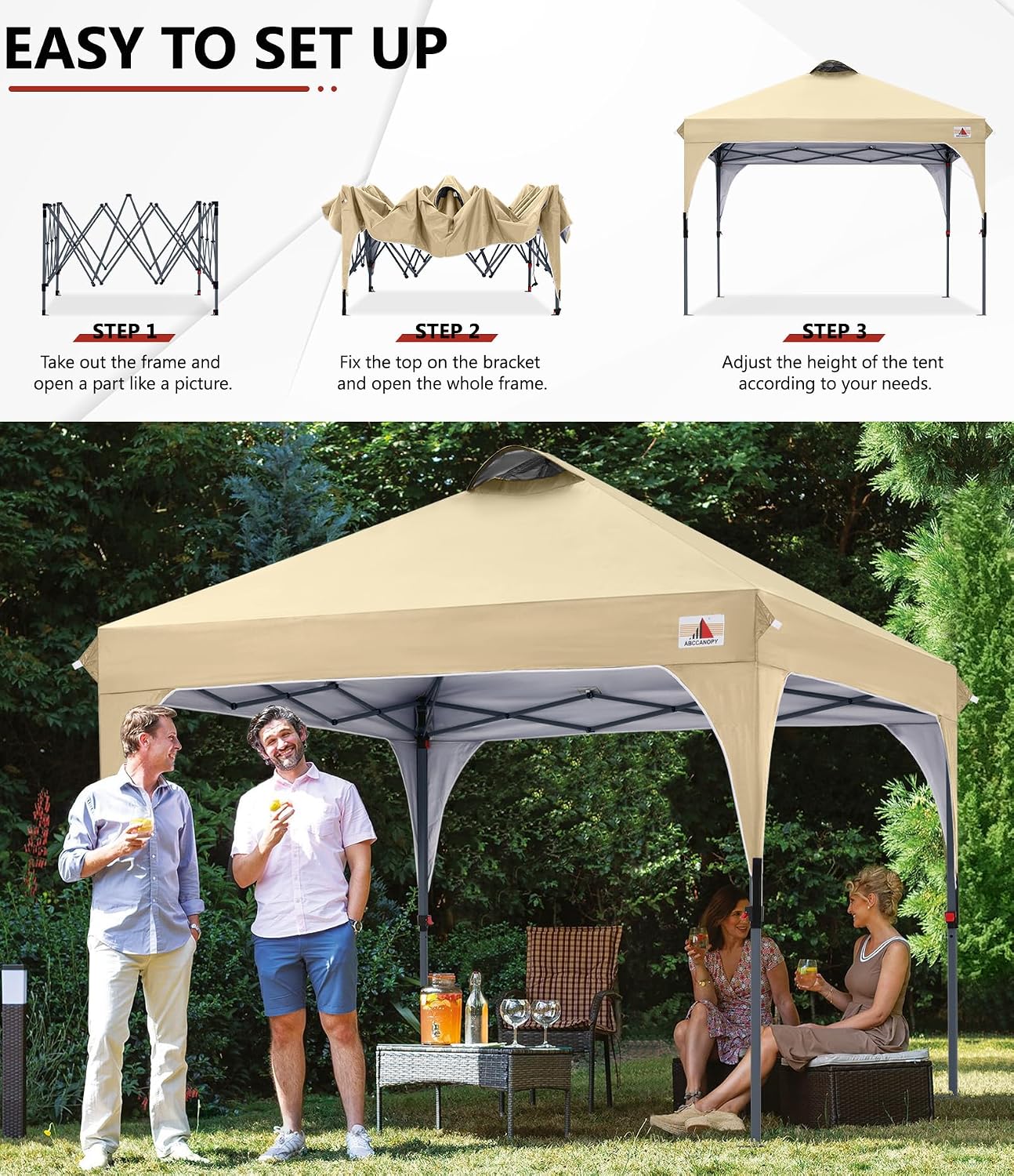 ABCCANOPY Outdoor Pop up Canopy Tent, 10x10 Instant Portable Canopy for Camping, Beach, Backyard,Gray | Water resistant & UV protection canopy, easy setup, with carry bag, ideal for camping, beach, backyard, market events