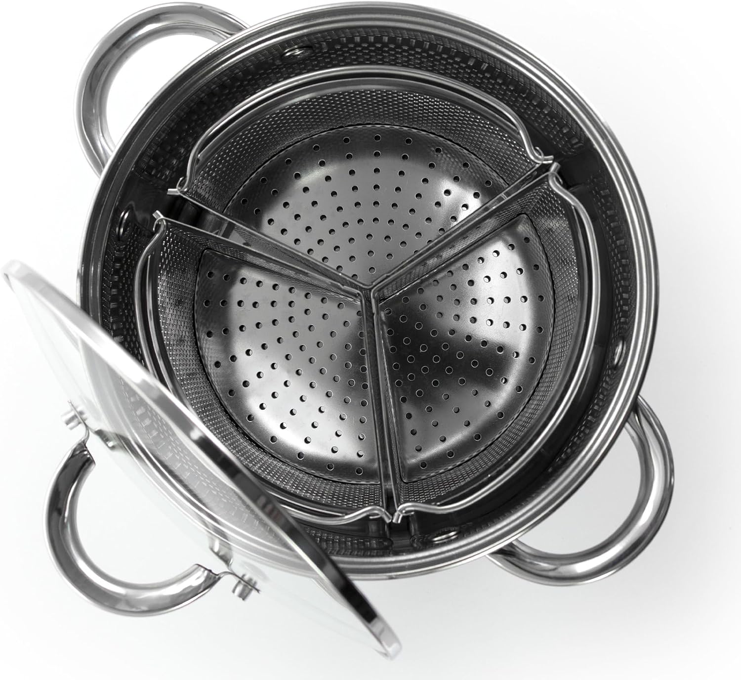 Oster Dutch Oven with Steamer Basket 3-Quart - Sangerfield Stainless Steel, Stovetop Steamer for Vegetables, Rice & Tamales, Dishwasher Safe
