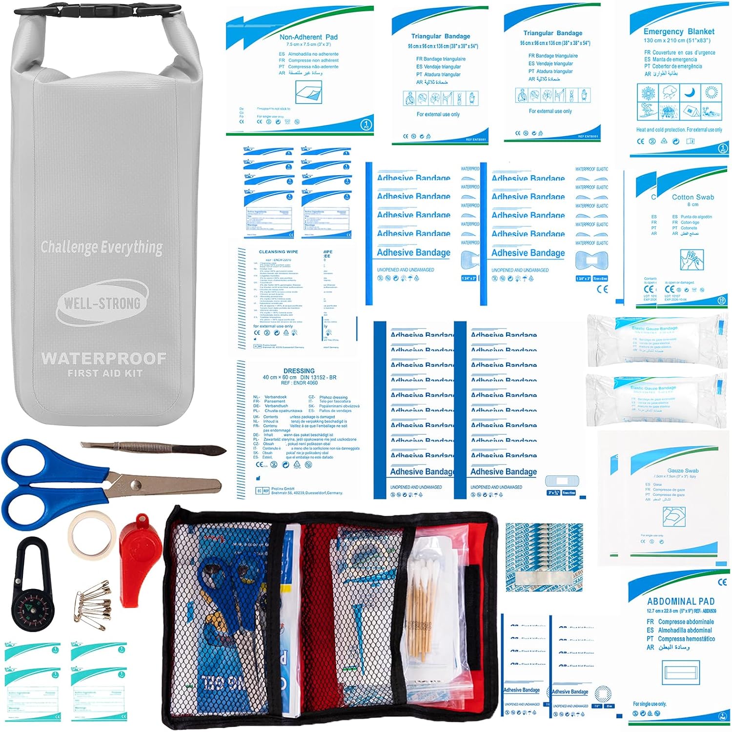 Waterproof First Aid Kit Roll Top Boat Emergency Kit with Waterproof Contents for Fishing Kayaking Boating Swimming Camping Rafting Beach Red