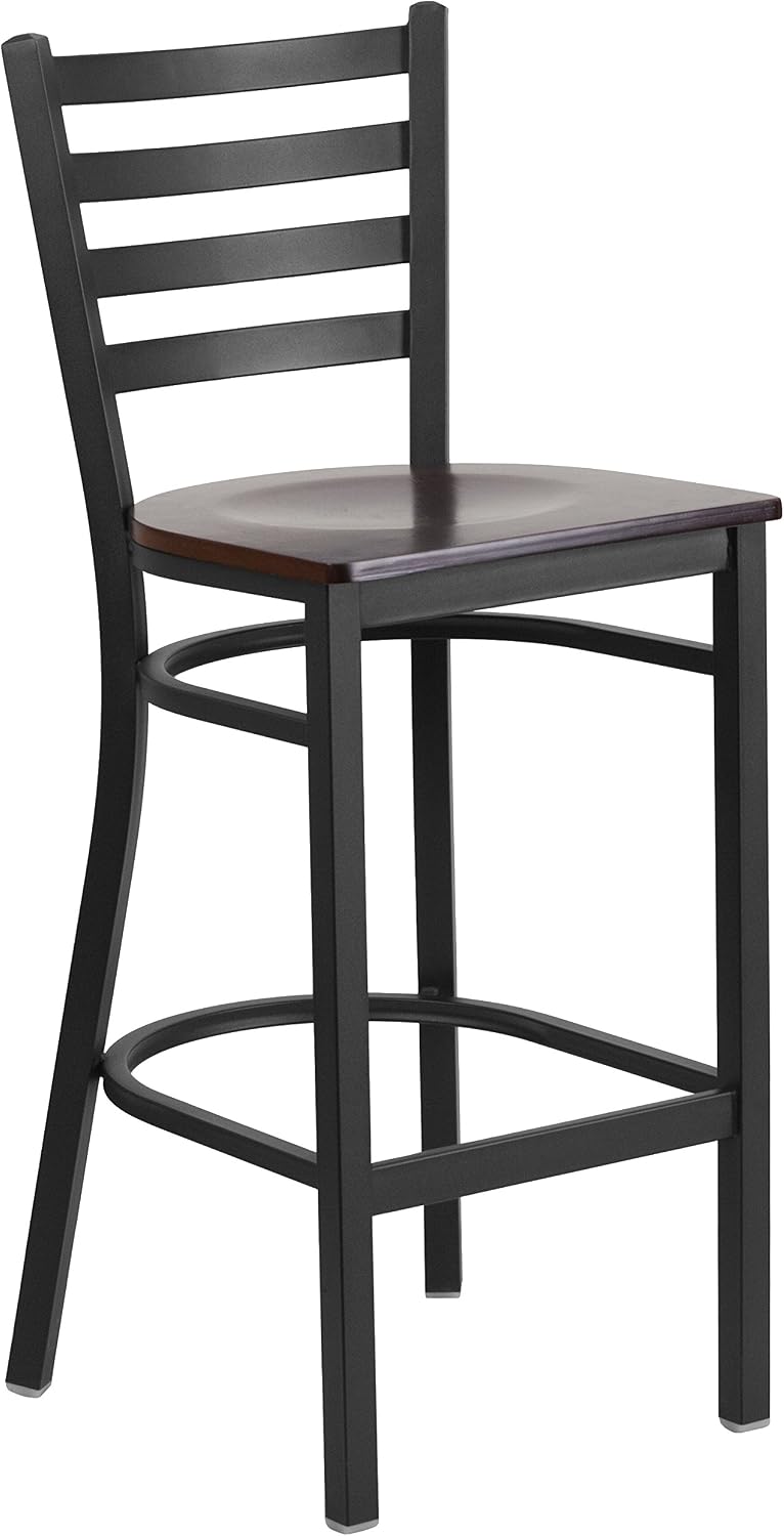 Flash Furniture Hercules Series Ladder Back Metal Restaurant Barstool, Modern Upholstered Armless Bar Height Chair for Restaurants and Kitchens, Black | Vinyl Upholstery, Durable Construction, Commercial Use