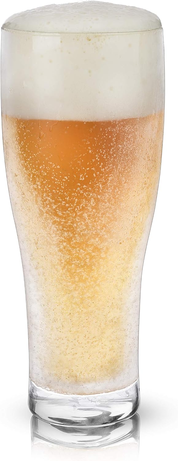 Viski Glacier Double Walled Beer Glass with Active Cooling Gel, Perfect for Cold Drinks at Indoor and Outdoor Parties, Special Occasions, Home Bar Accessories, Great Gifts for Men, 16 oz, Set of 1