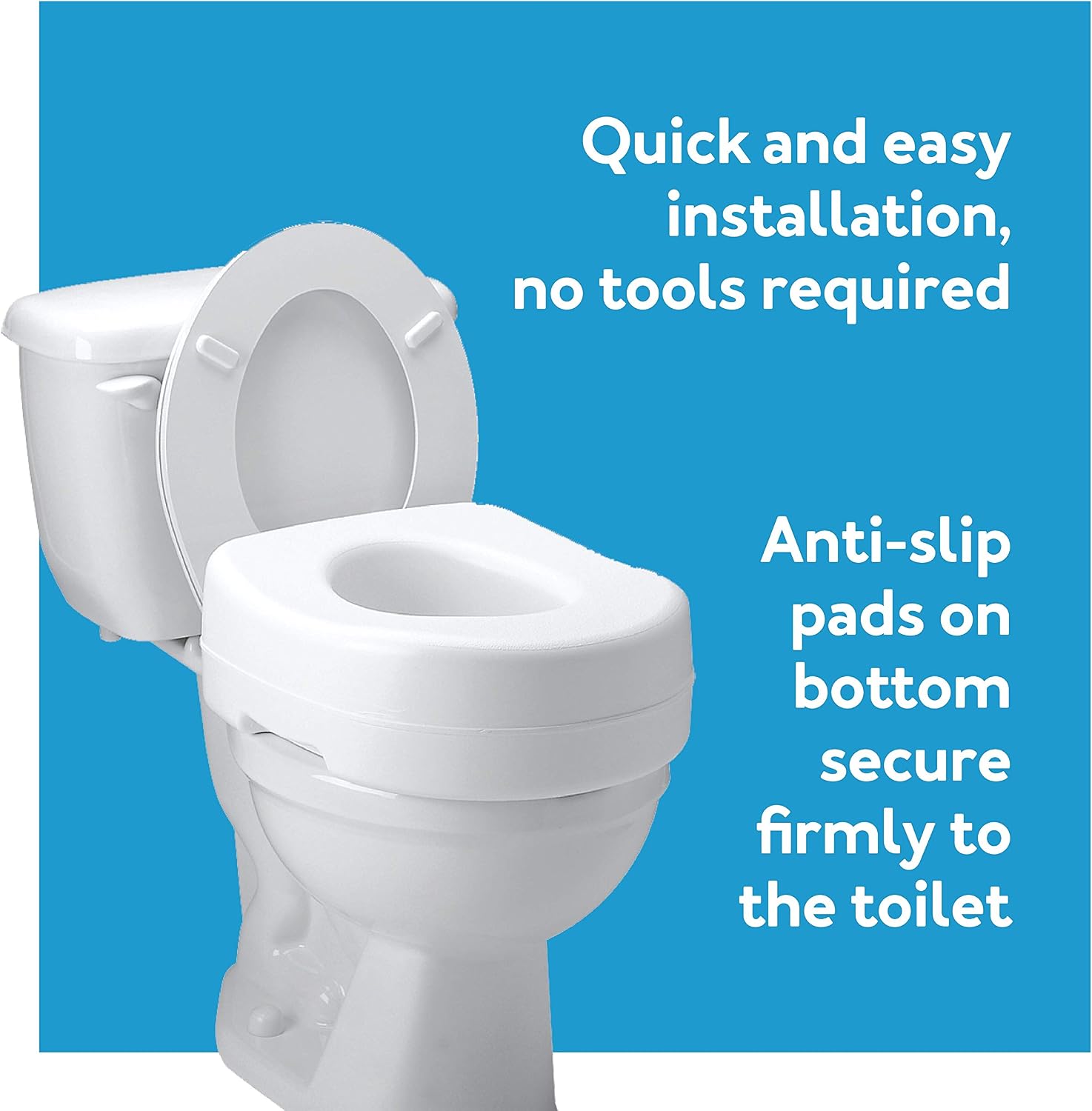 Carex Toilet Seat Riser, 5 Inch, Toilet Seat Risers for Seniors, Raised Toilet Seat, Supports 300lbs, Slip-Resistant, Toilet Riser