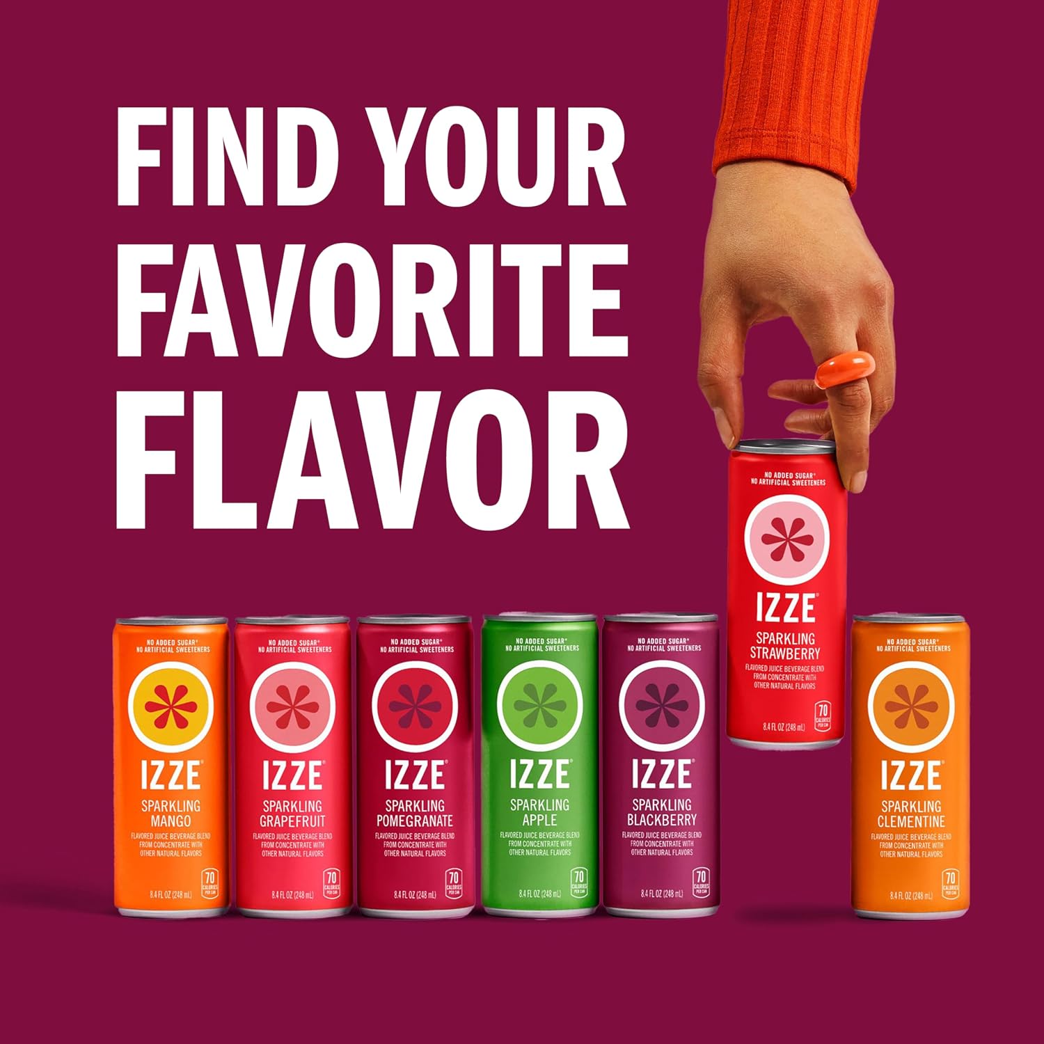 IZZE Sparkling Water Juice Beverage Blend, Pineapple, No Sugar Added, 8.4 FL OZ, 24 Cans