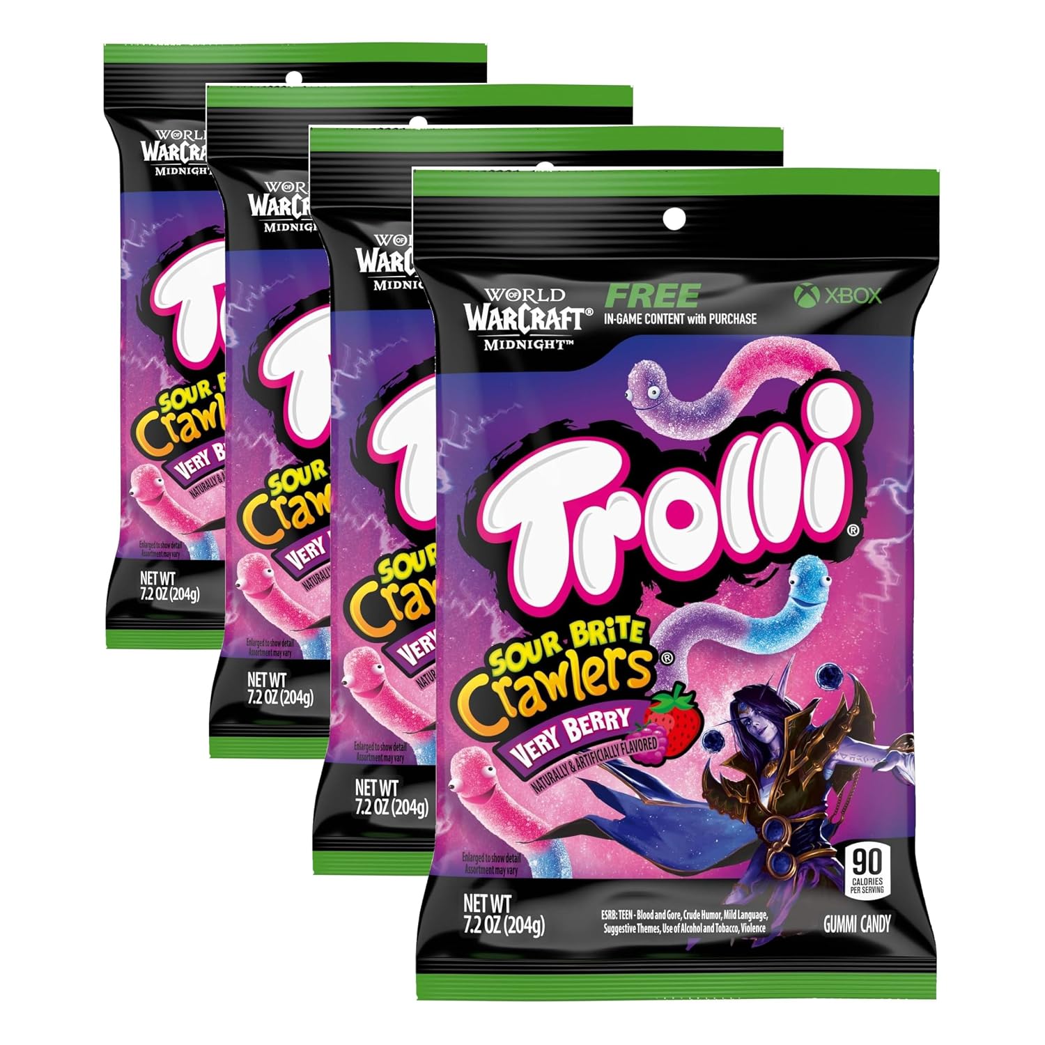 Trolli Sour Brite Crawlers Candy, Very Berry, Sweet and Sour, Gummy Worms, 7.2 oz