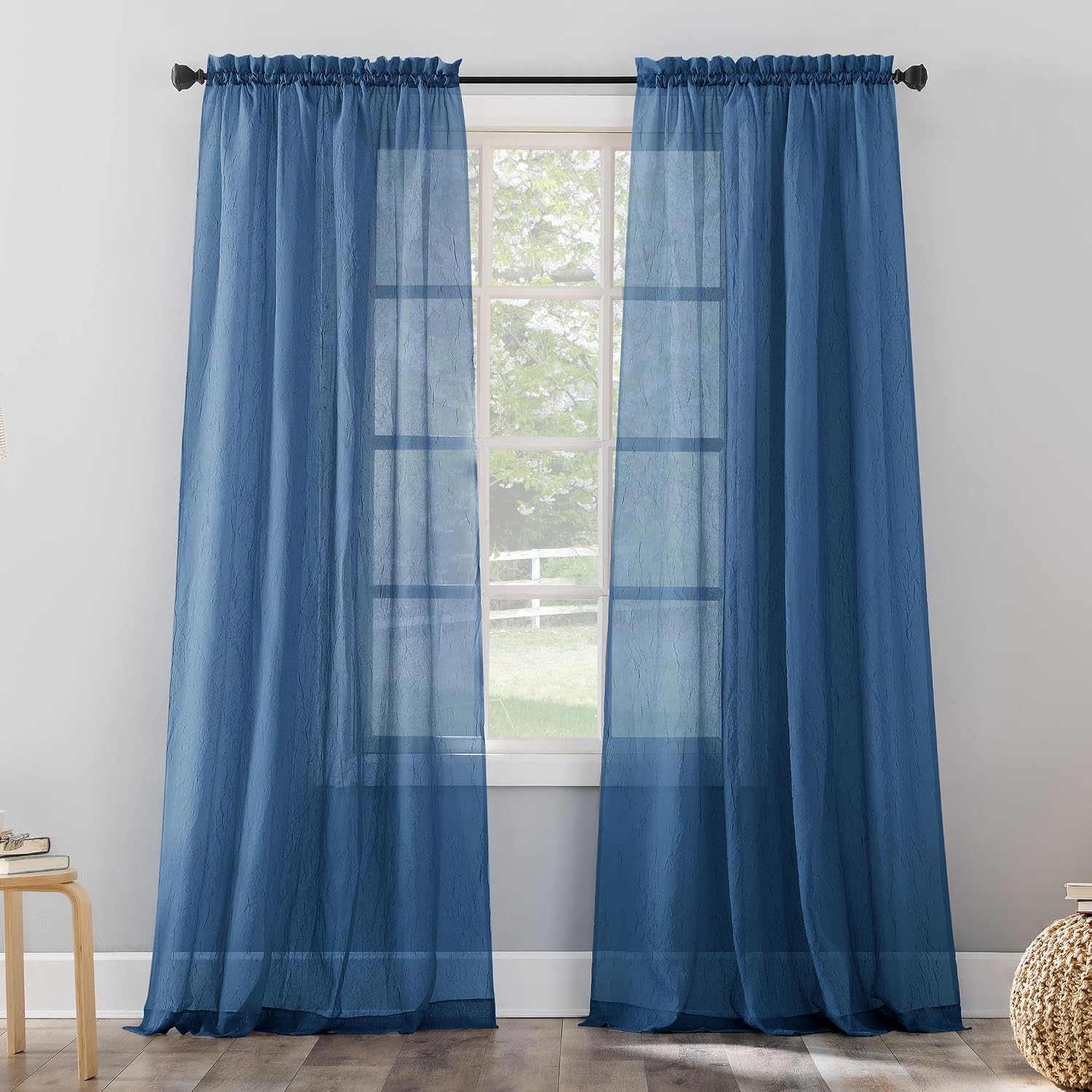 No. 918 Erica Crushed Sheer Voile Rod Pocket Curtain Panel, 51" x 108", Eggshell Off-White