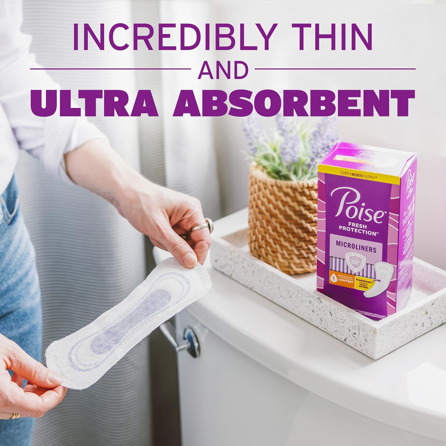 Poise Daily Liners, Incontinence Panty Liners for Bladder Leaks, 2 Drop Very Light Absorbency, Long Length, 264 Count of Pantiliners (6 Packs of 44), Packaging May Vary