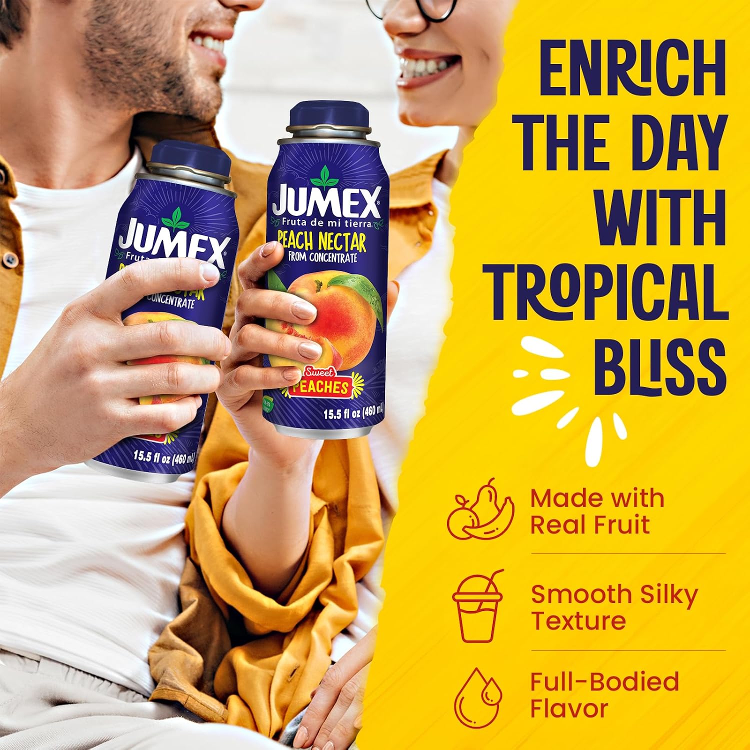Jumex Mango Nectar Lata Botella - Made with Fresh Fruit Puree - Mango Juice Concentrate for Tropical Fruit Smoothie Mix, Cocktail Mixers & Kids Beverages - 15.5oz, 12 Pack Resealable Juice Bottles