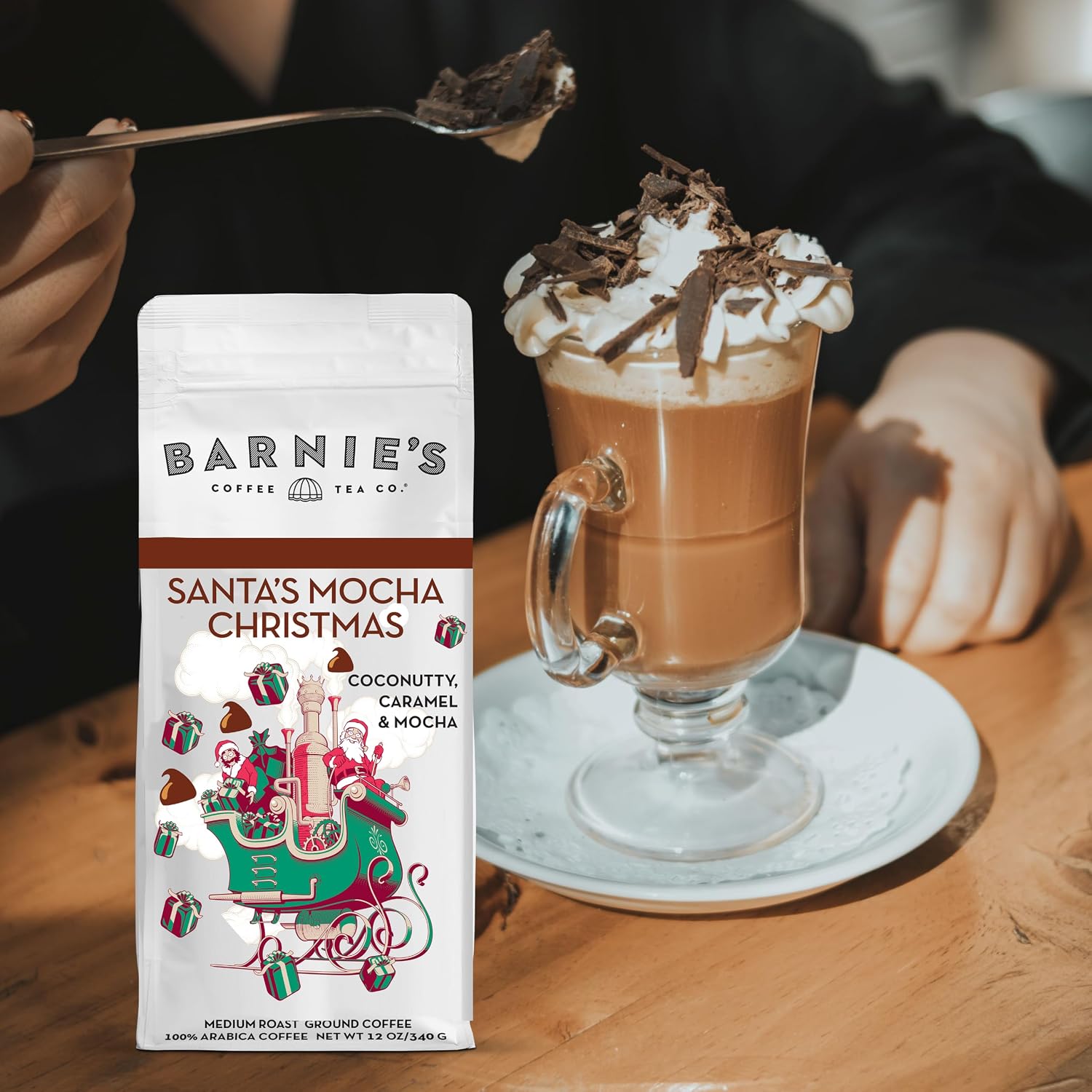 Barnie's Coffee English Salted Toffee Ground Coffee with Caramel, Molasses and Salted Creamy Butter Flavors, Medium Roasted Arabica Coffee Beans