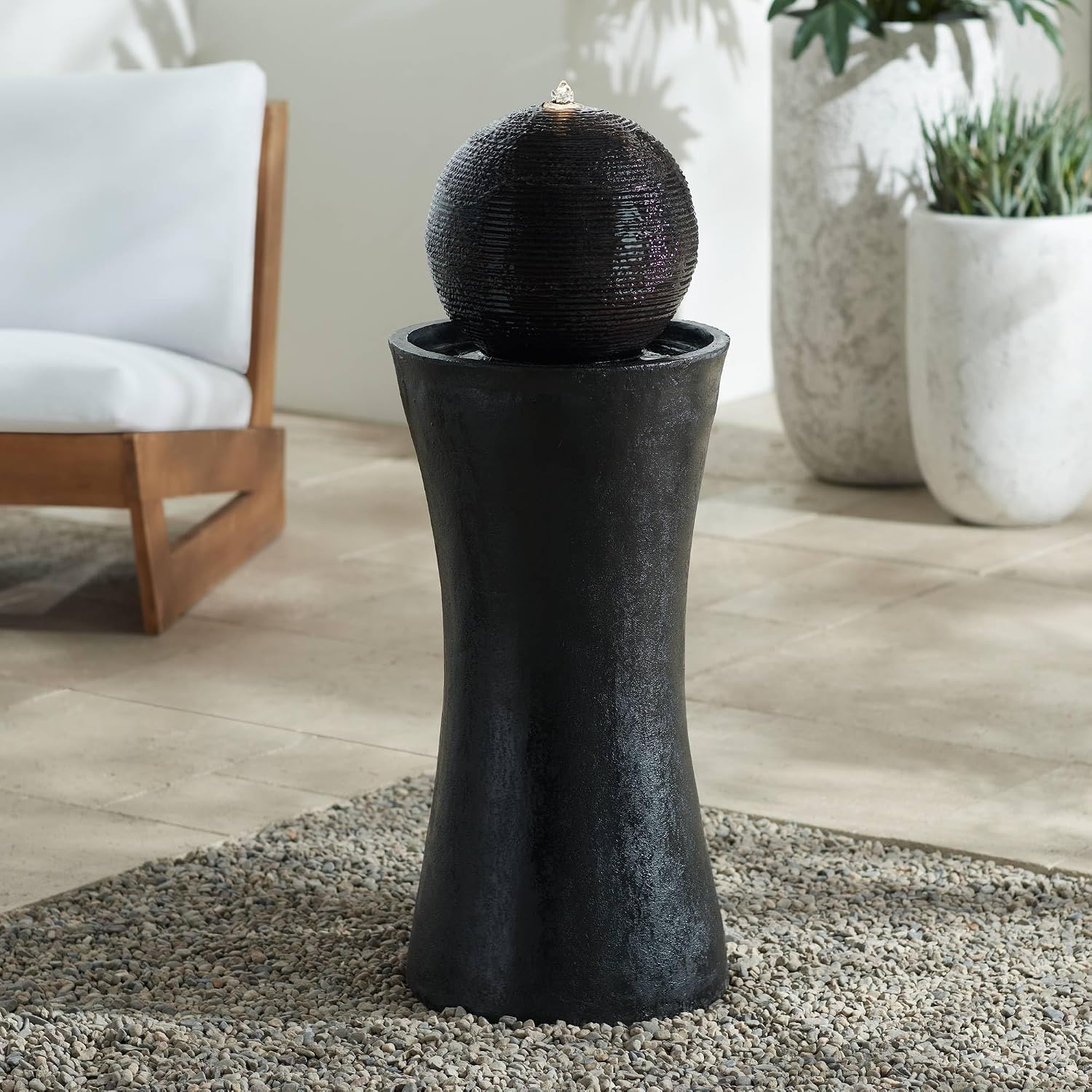 John Timberland Dark Sphere 35 1/2" High LED Pillar Indoor Bubbler Fountain | Large Zen Modern Outdoor Decor Faux Stone Floor with Light Ball Water