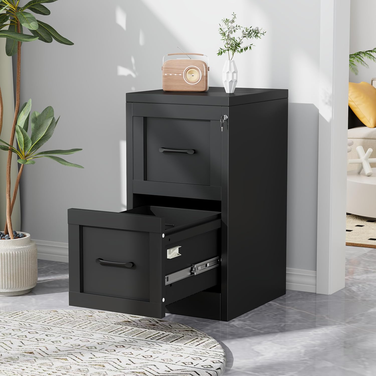 3 Drawer File Cabinet, Office Mobile Filing Cabinet, Printer Stand | All-in-One Office Storage, 3 Storage Drawers, 2 Adjustable Shelves, Lockable Cabinet, 4 Casters, 46.5-Inch Top