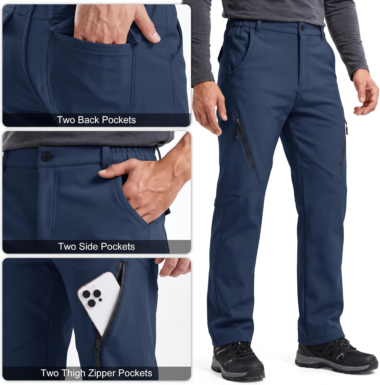 Men's Waterproof Pants Fleece Lined Insulated Winter Hiking Ski Snow Pants