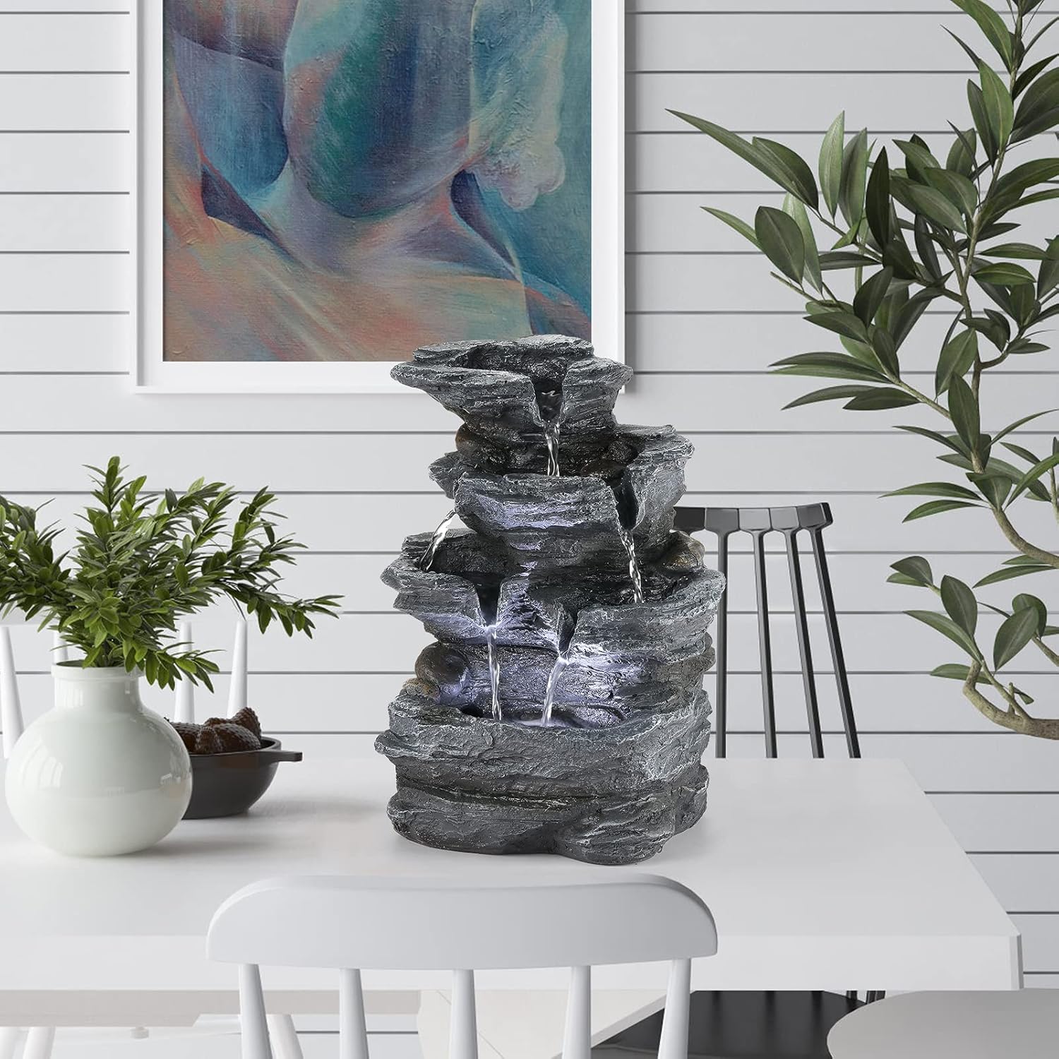 WICHEMI Indoor Water Fountain Tabletop Fountain Stacked Rock with LED Light | Relaxing Water Feature, Meditation Fountain, Soothing Sound, Stress Relief, For Home Office Bedroom Decor, 7.8"x7.8"x7.9"