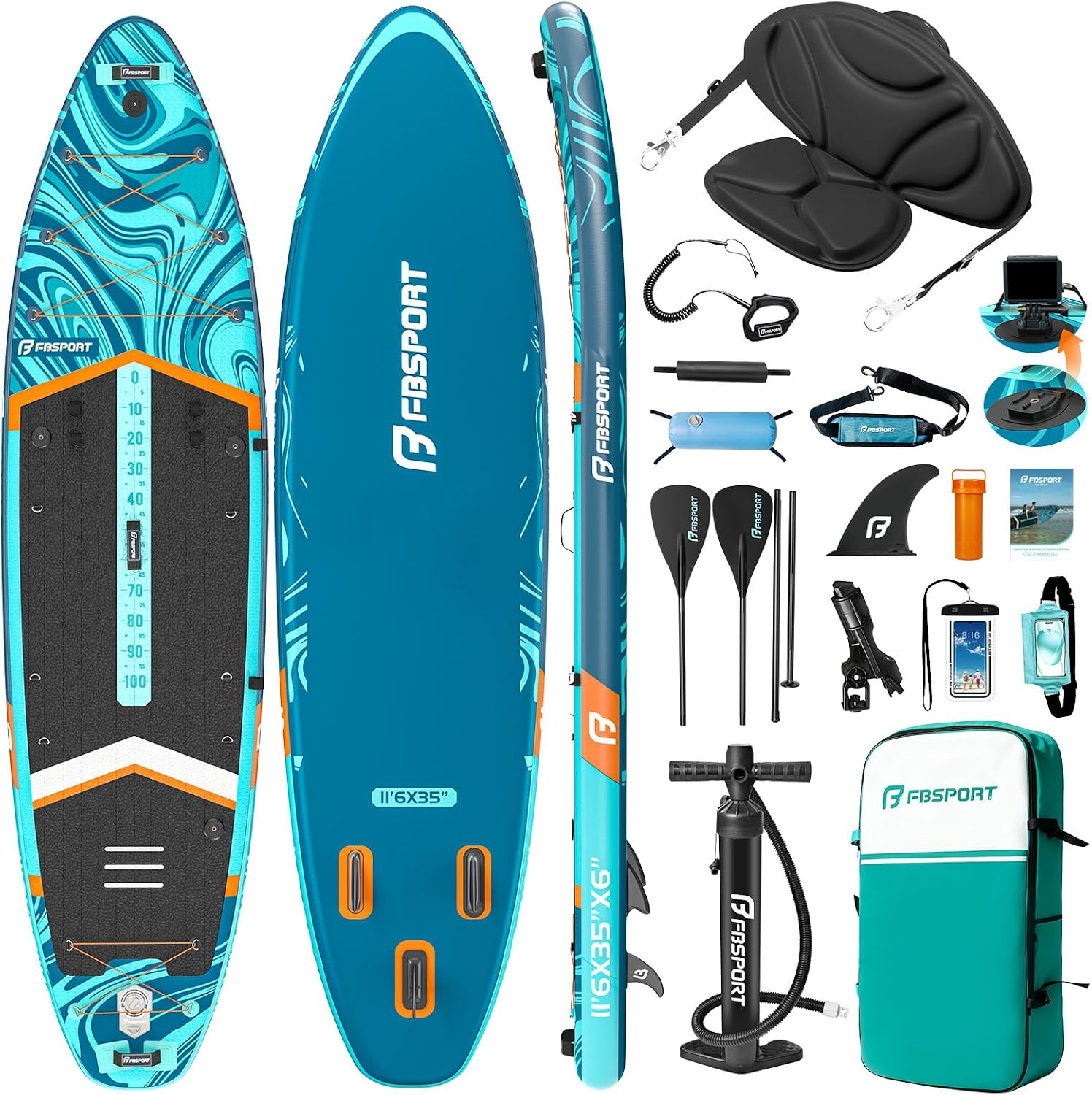 FBSPORT 11' Premium Stand Up Paddle Board, Yoga Board with SUP Accessories & Carry Bag | Wide Stance, Surf Control, Non-Slip Deck, Leash