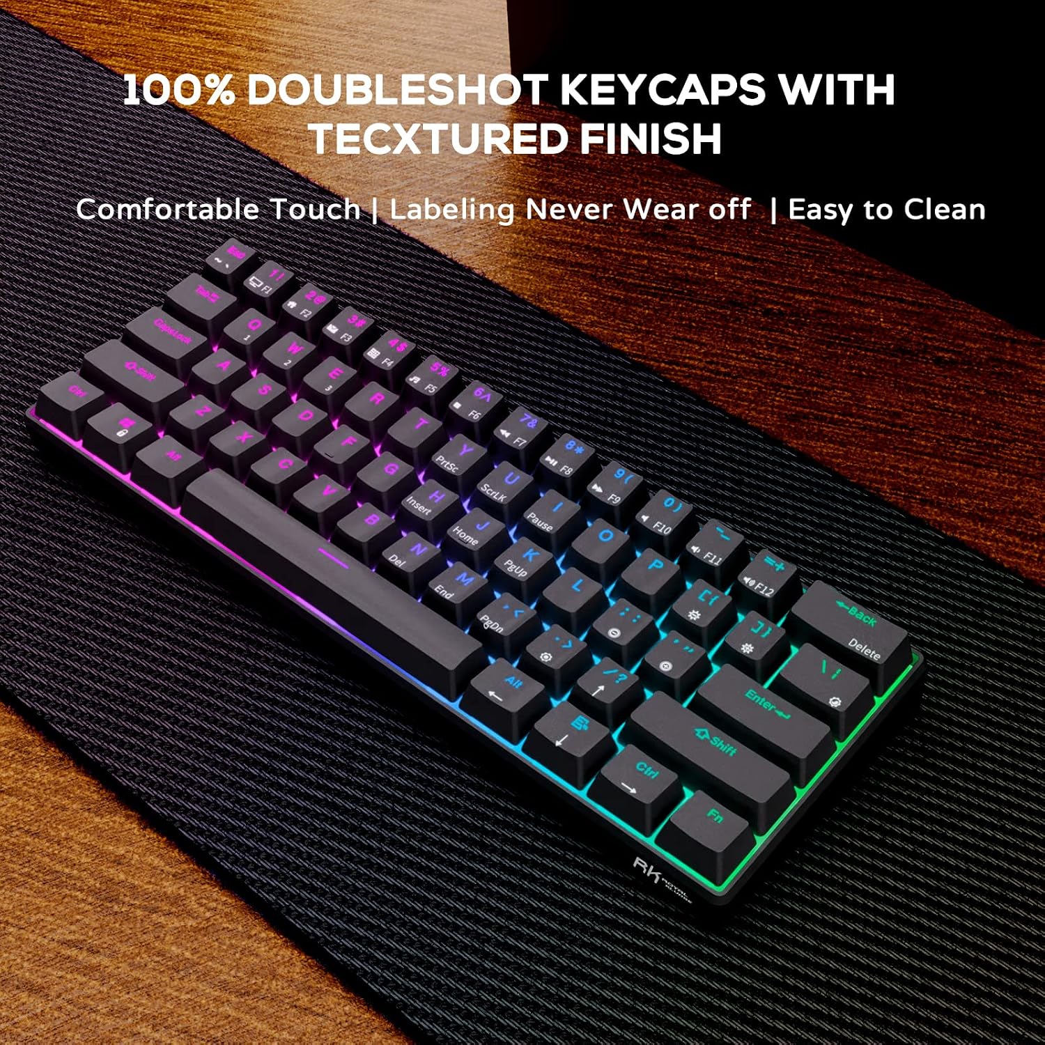 RK ROYAL KLUDGE RK61 Wireless Mechanical Keyboard, 60% Percent RGB, White | Hot Swappable Gaming Keyboard with Bluetooth/2.4G/USB, 61 Keys Ultra-Compact for Win/Mac/PC, Coiled Cable, Linear Red Switch