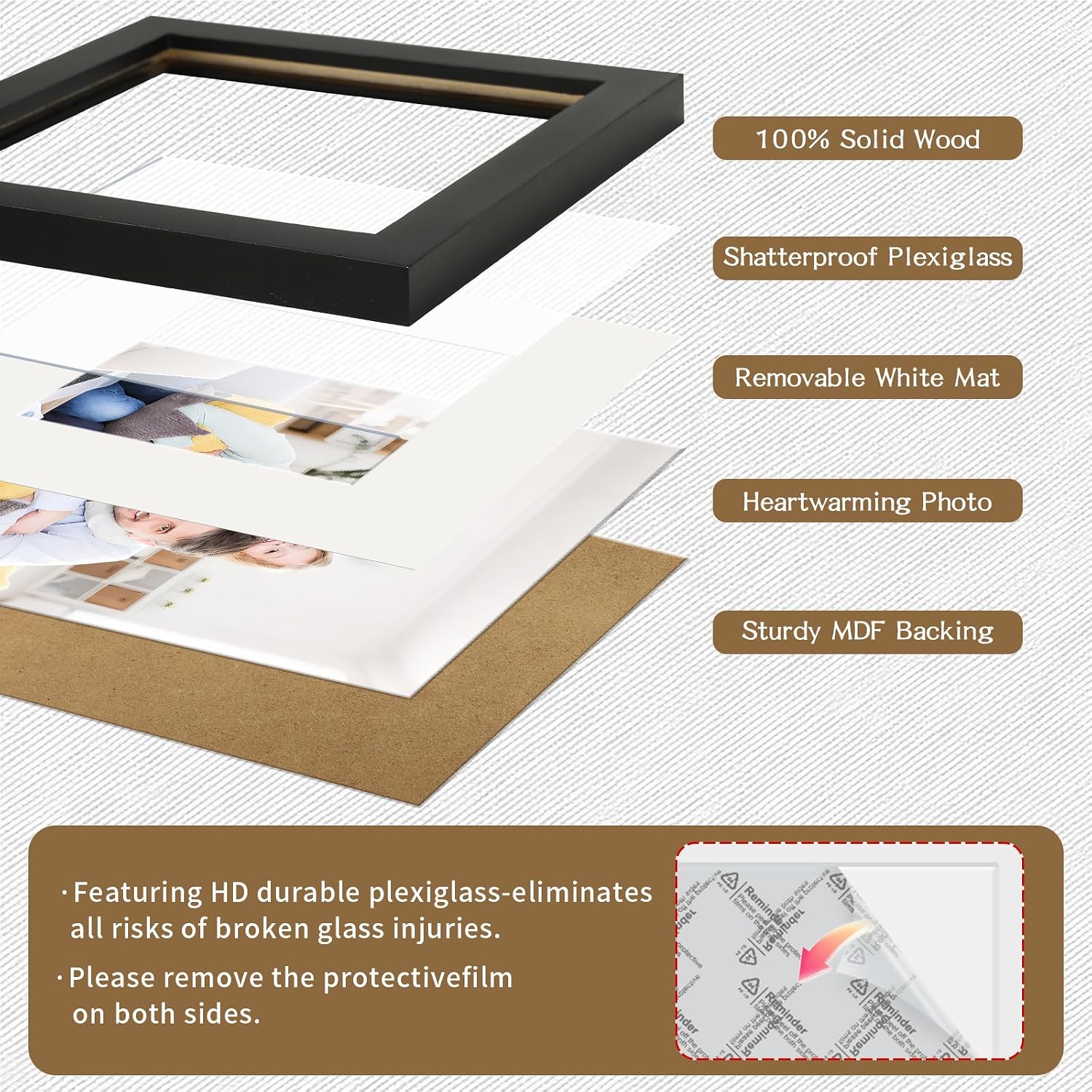 Picture Frames 8x8 2 Pack Made of Solid Wood Black for Wall Mounting and Tabletop Display