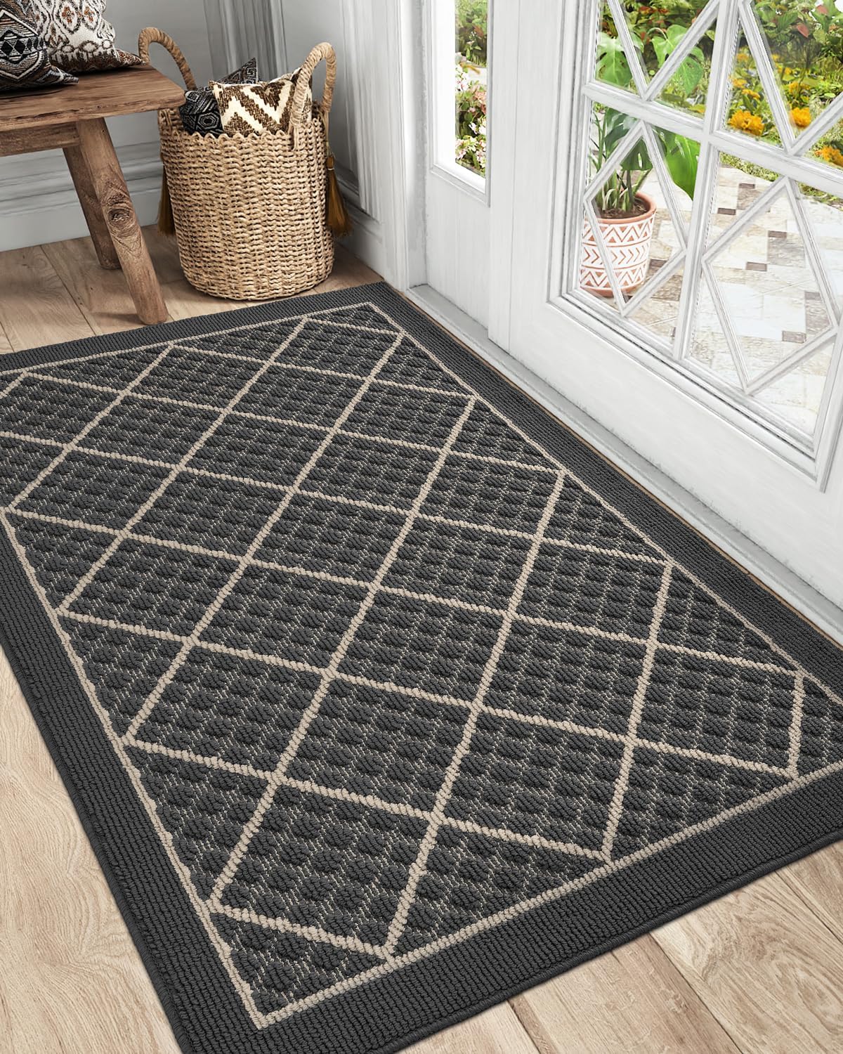 DEXI Front Door Mat Indoor Entryway 24x36 Inside Entrance Doormat Green