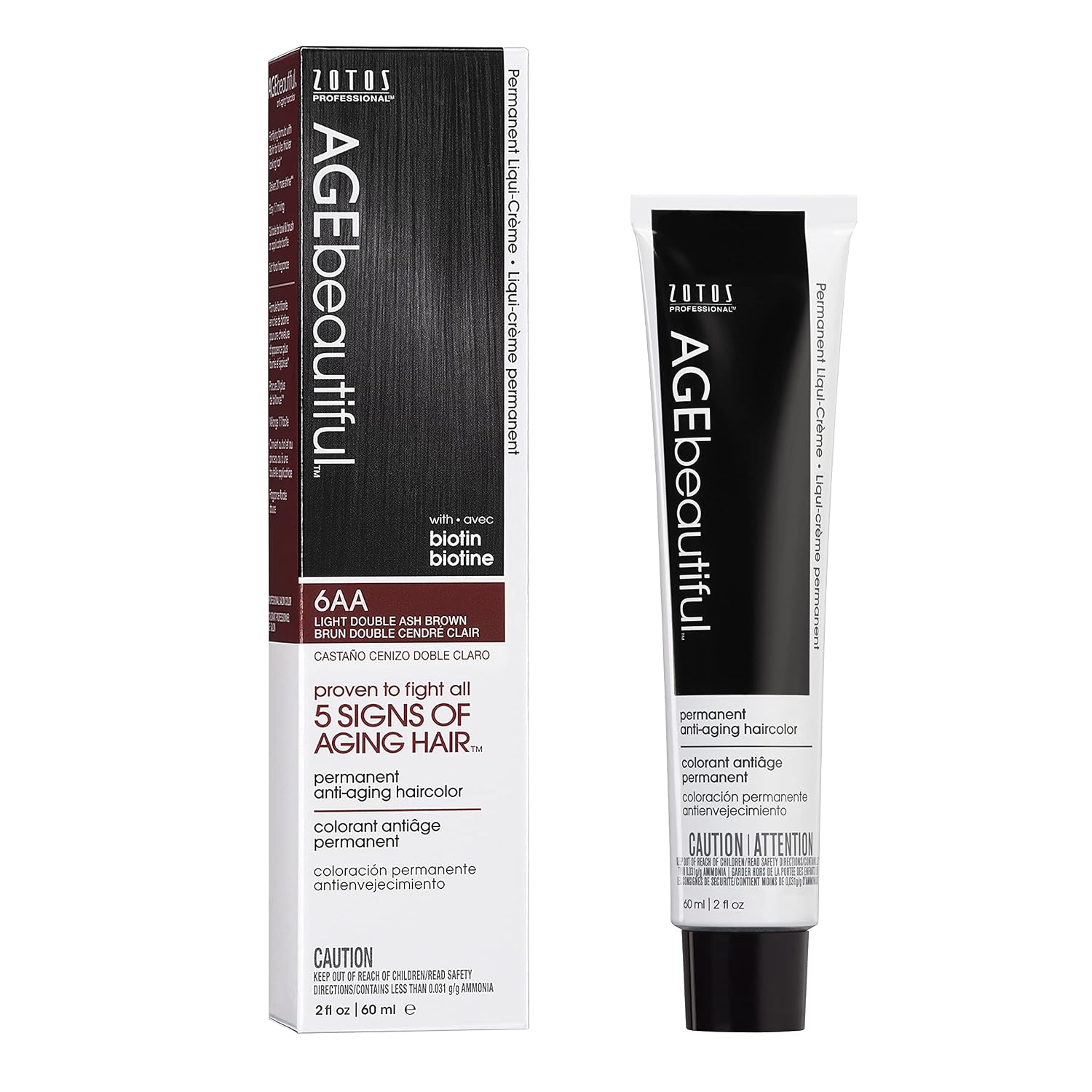 AGE beautiful Permanent Hair Color Cream, 100% Gray Coverage Hair Dye with Biotin Anti-Aging Formula for Fuller, Thicker Hair, Professional Salon Quality