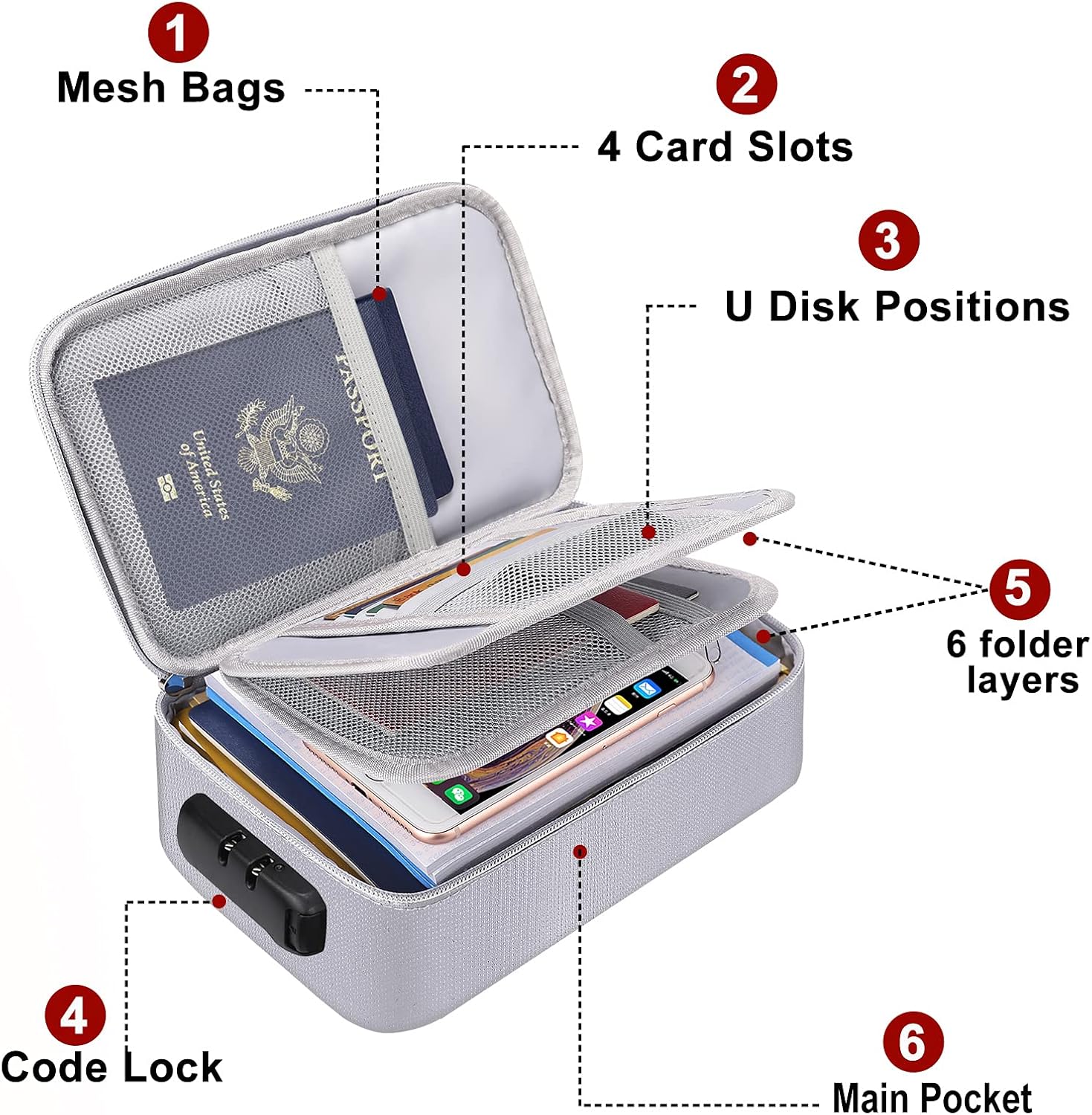 ENGPOW Small Fireproof Bag with Lock,Money Organizer Case,9”x 5.3”x 3.7”