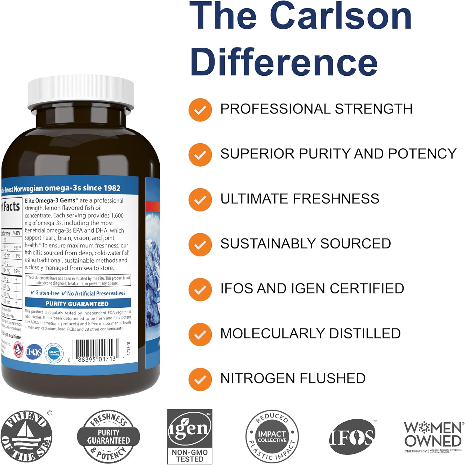 Carlson Elite Omega-3 Gems, 1600 mg, from Norway, Lemon, 90 + 30 Softgels | Omega-3 Fatty Acids Including EPA and DHA; Wild-Caught Fish Oil Supplement; Sustainably Sourced Omega 3 Fish Oil Capsules