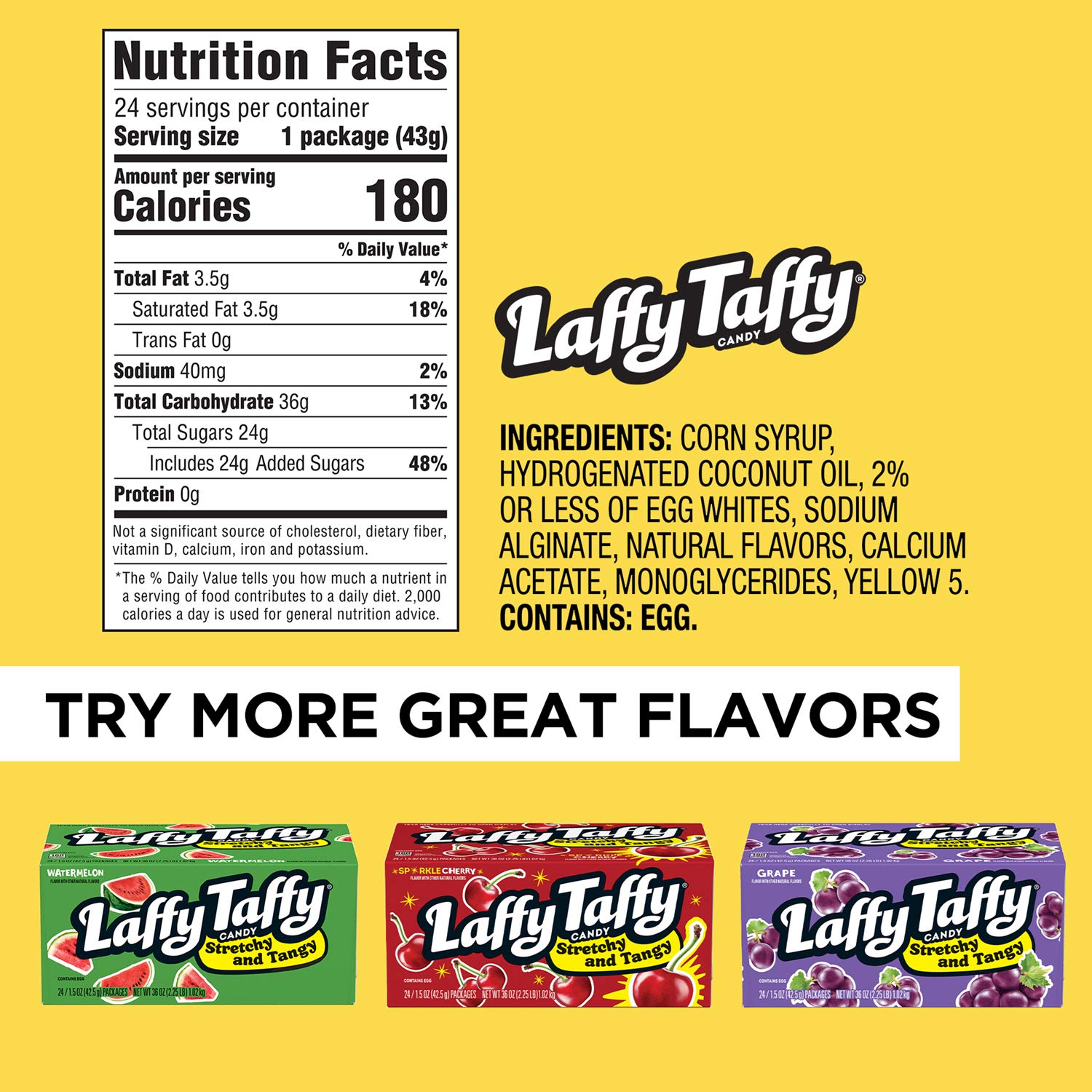 Laffy Taffy Variety Box, Grape Watermelon Cherry Chewy Candy, 1.5 oz, 24 Ct | Grape, watermelon, cherry stretchy tangy taffy, individually wrapped, jokes on wrapper, lunchbox, sharing