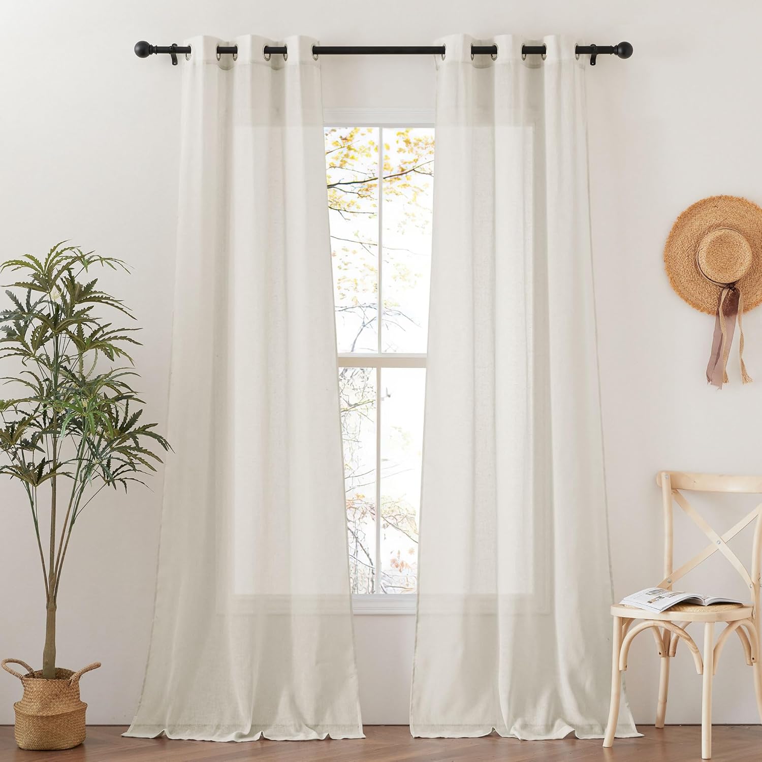 NICETOWN Linen Curtains Semi Sheer Bedroom Window Curtains